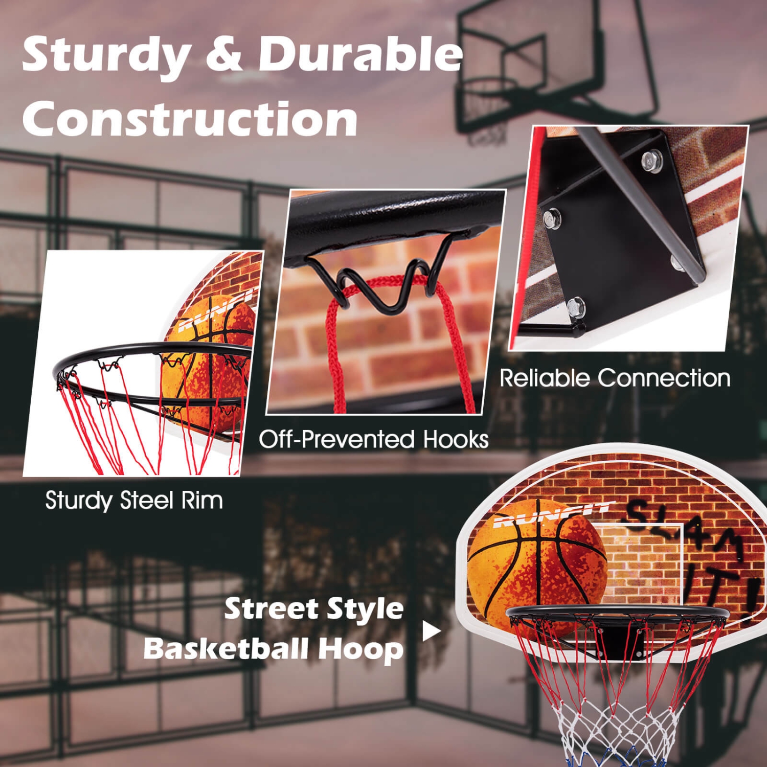 Costway Wall Mounted Fan Backboard With 2 nets Basketball Hoop and Rim Outdoor Indoor Sports