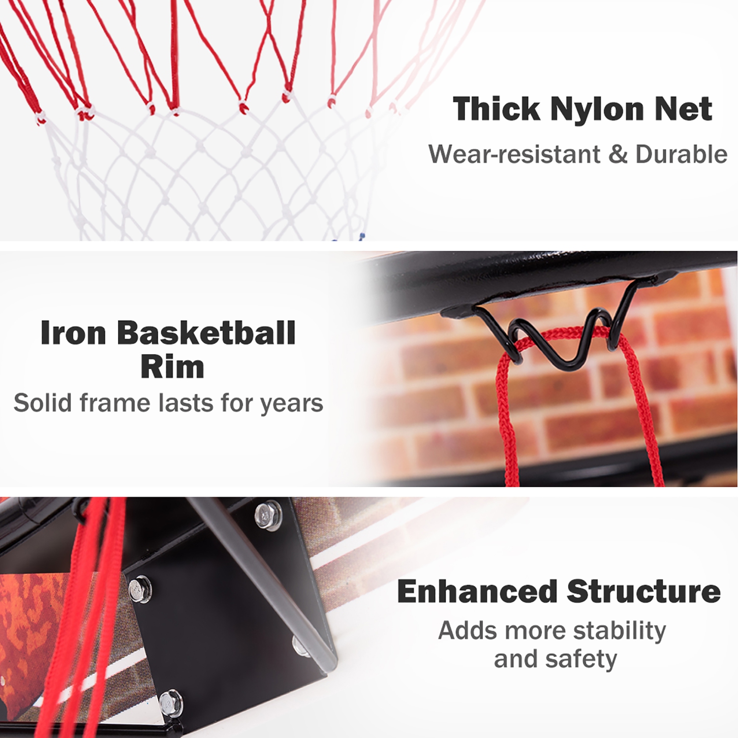 Costway Wall Mounted Fan Backboard With 2 nets Basketball Hoop and Rim Outdoor Indoor Sports