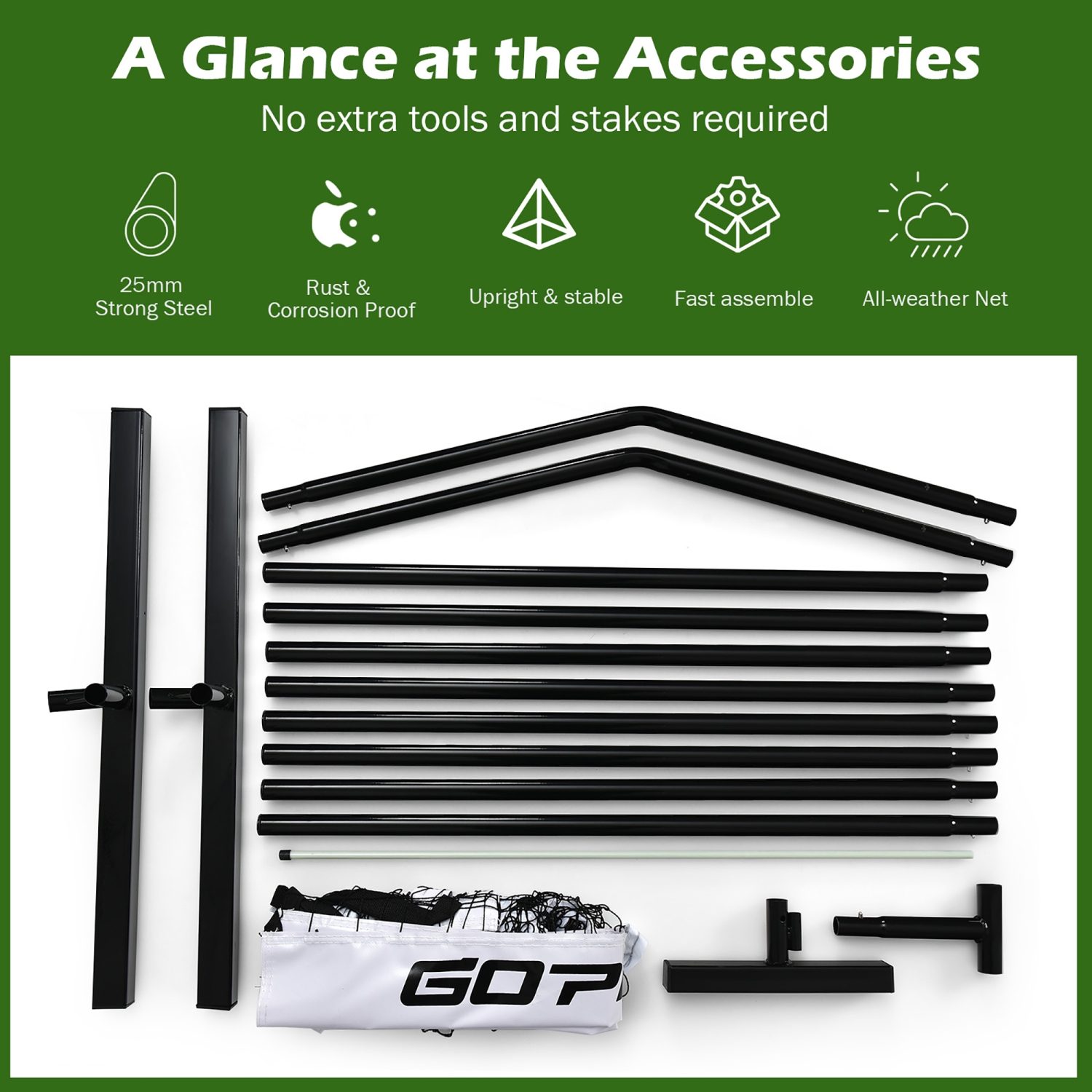 Ensemble avec filet de pickleball portatif 22&nbsp;pi de Goplus avec sac de transport pour l'intérieur et l'extérieur