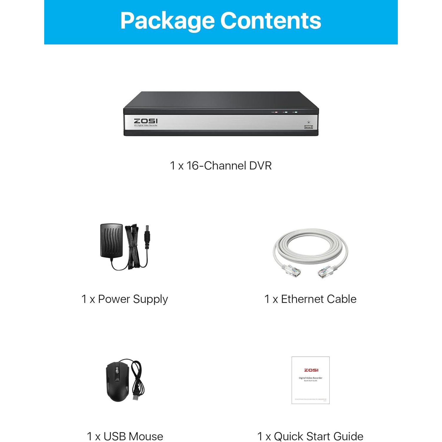 ZOSI H.265+ 16-Channel 1080P Hybrid 4-in-1 DVR Security Video Recorder for 720P/1080P HD-TVI, CVI, AHD, and CVBS Analog Surveillance System, Remote