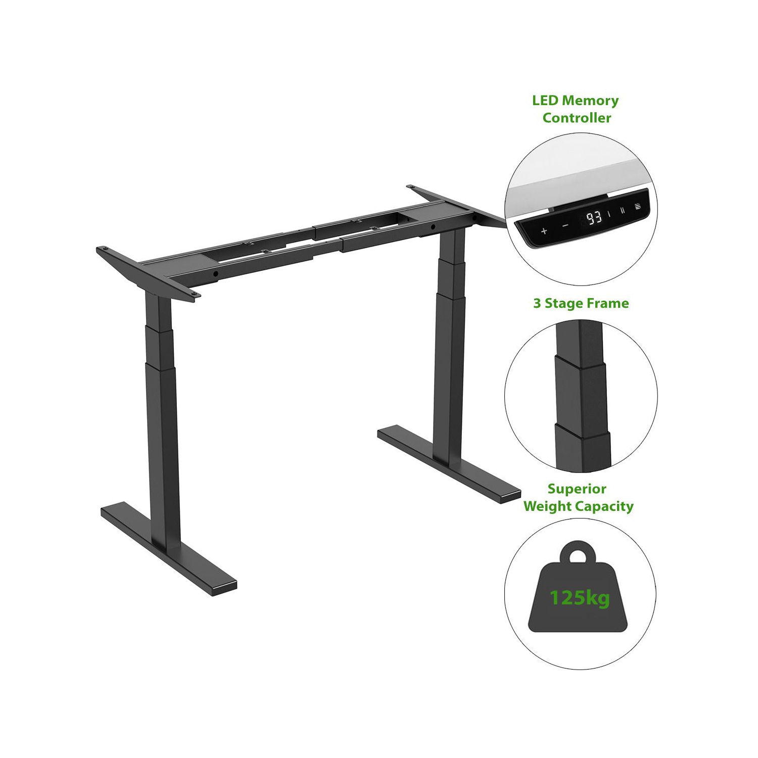 Boost Industries FS-DR92M Premium 3-Stage Dual Motor Height Adjustable Desk Frame
