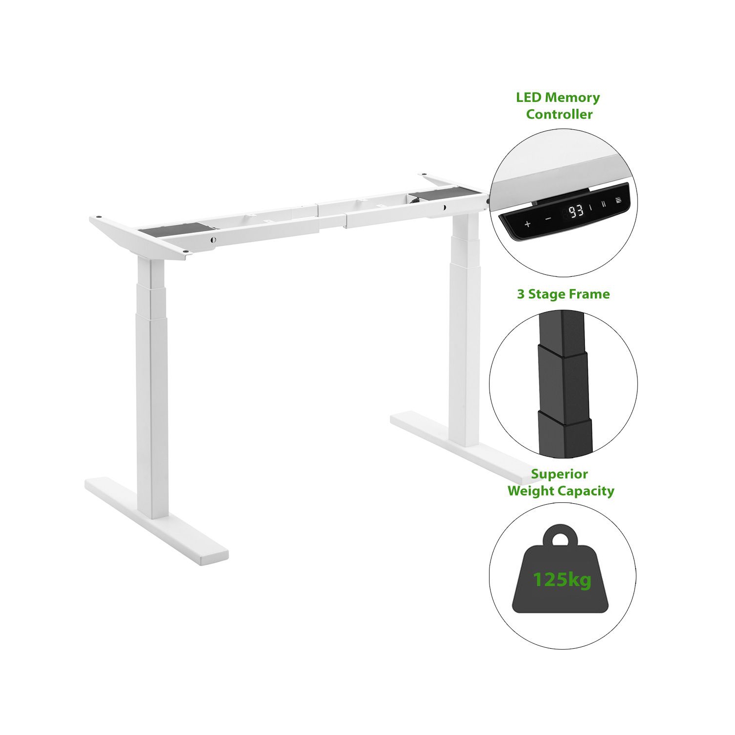 Boost Industries FS-DR92M-WH Premium 3-Stage Dual Motor Height Adjustable Desk Frame
