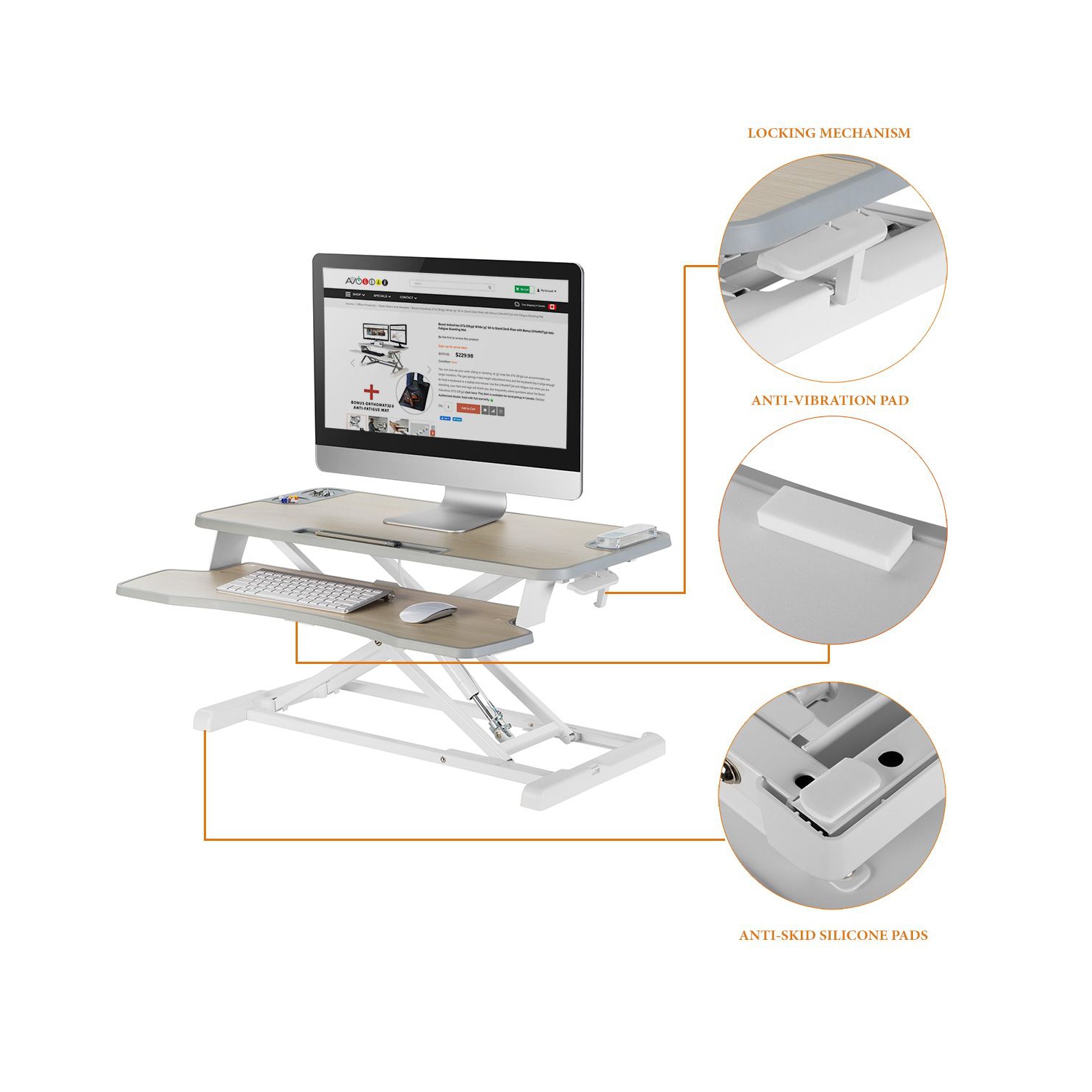 Boost Industries STS-DR31LW 31" Sit-to-Stand Desk Riser with Gas Spring Height Adjustment