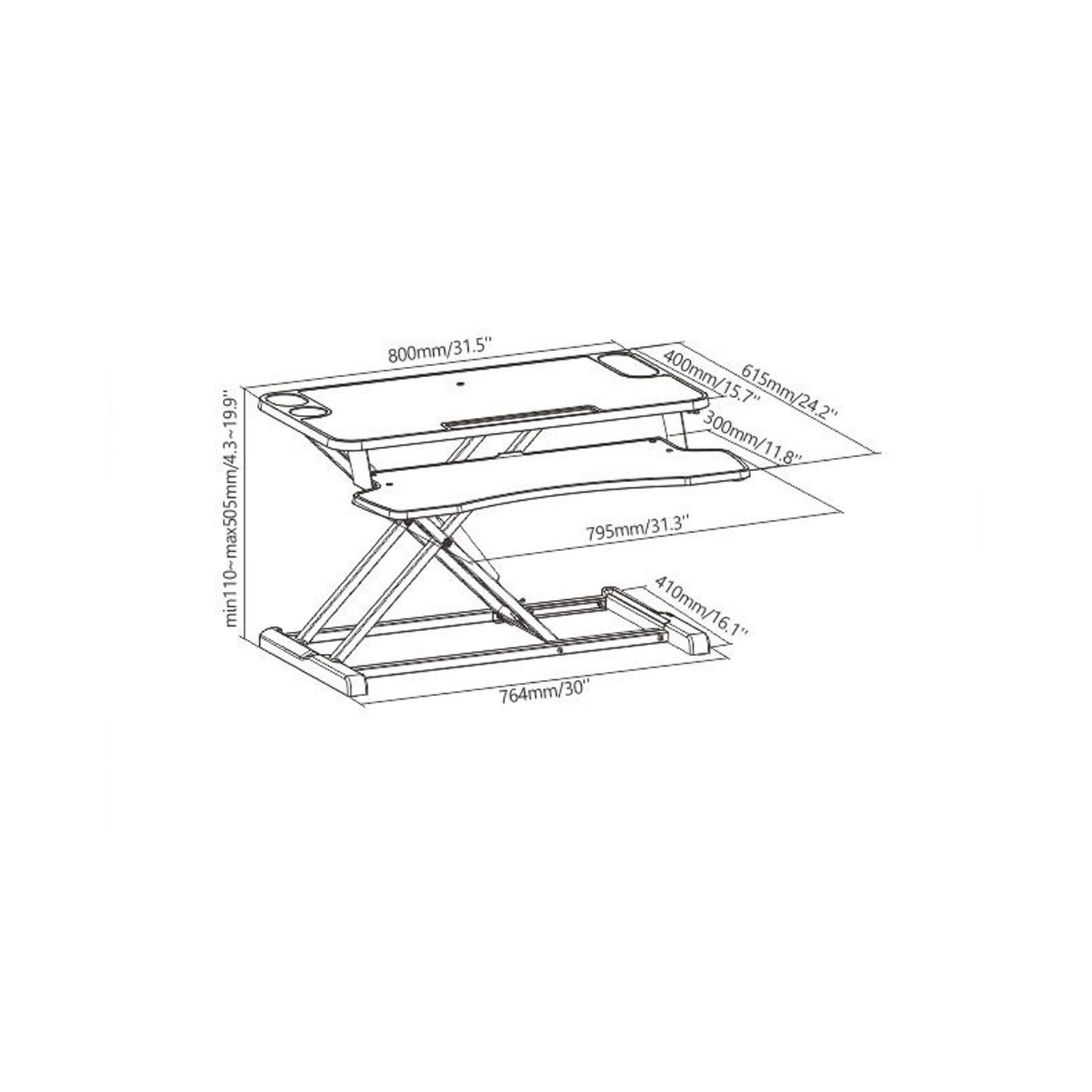 Boost Industries STS-DR31LW 31" Sit-to-Stand Desk Riser with Gas Spring Height Adjustment