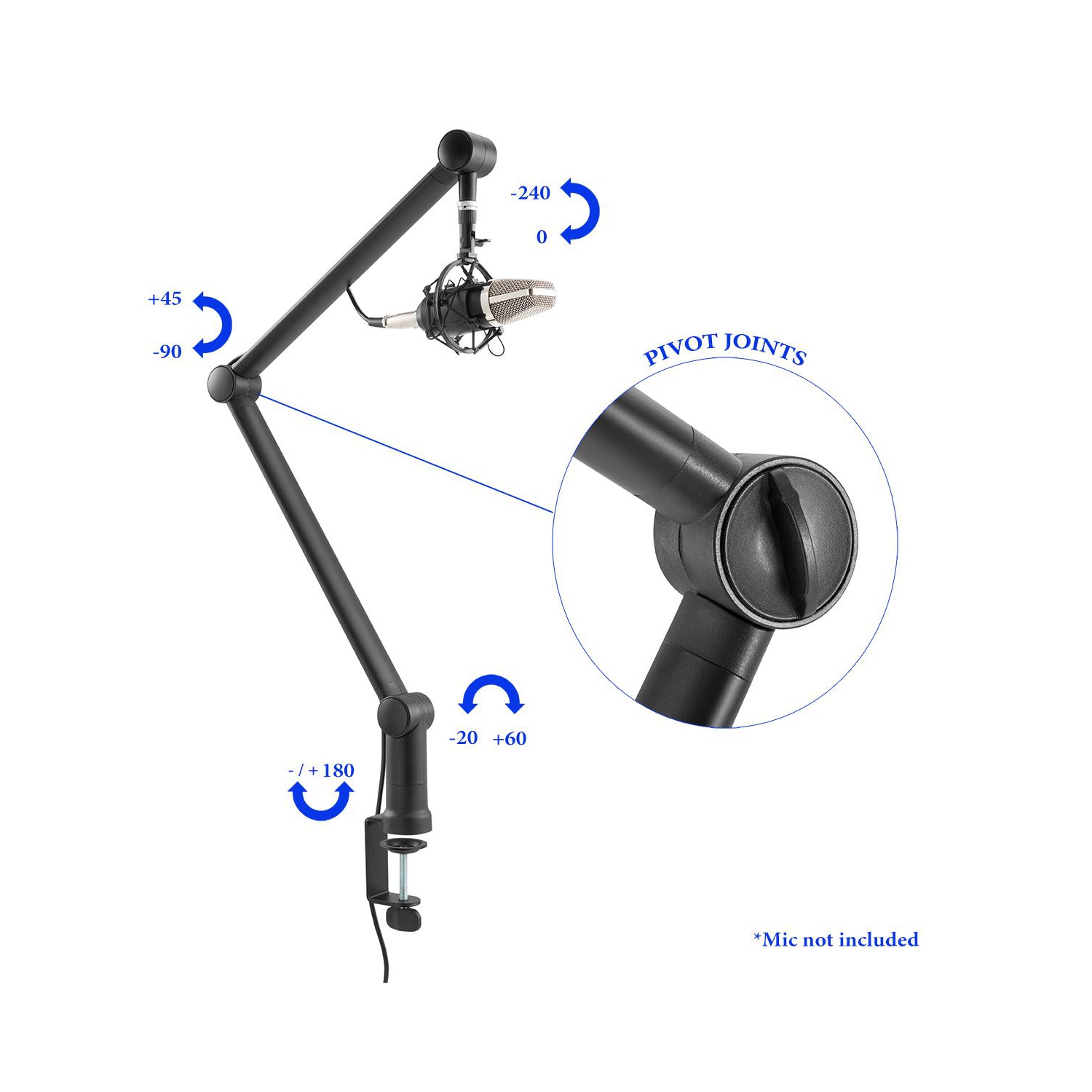 Support de microphone professionnel à perche MS06 Premium de Boost Industries pour bureau