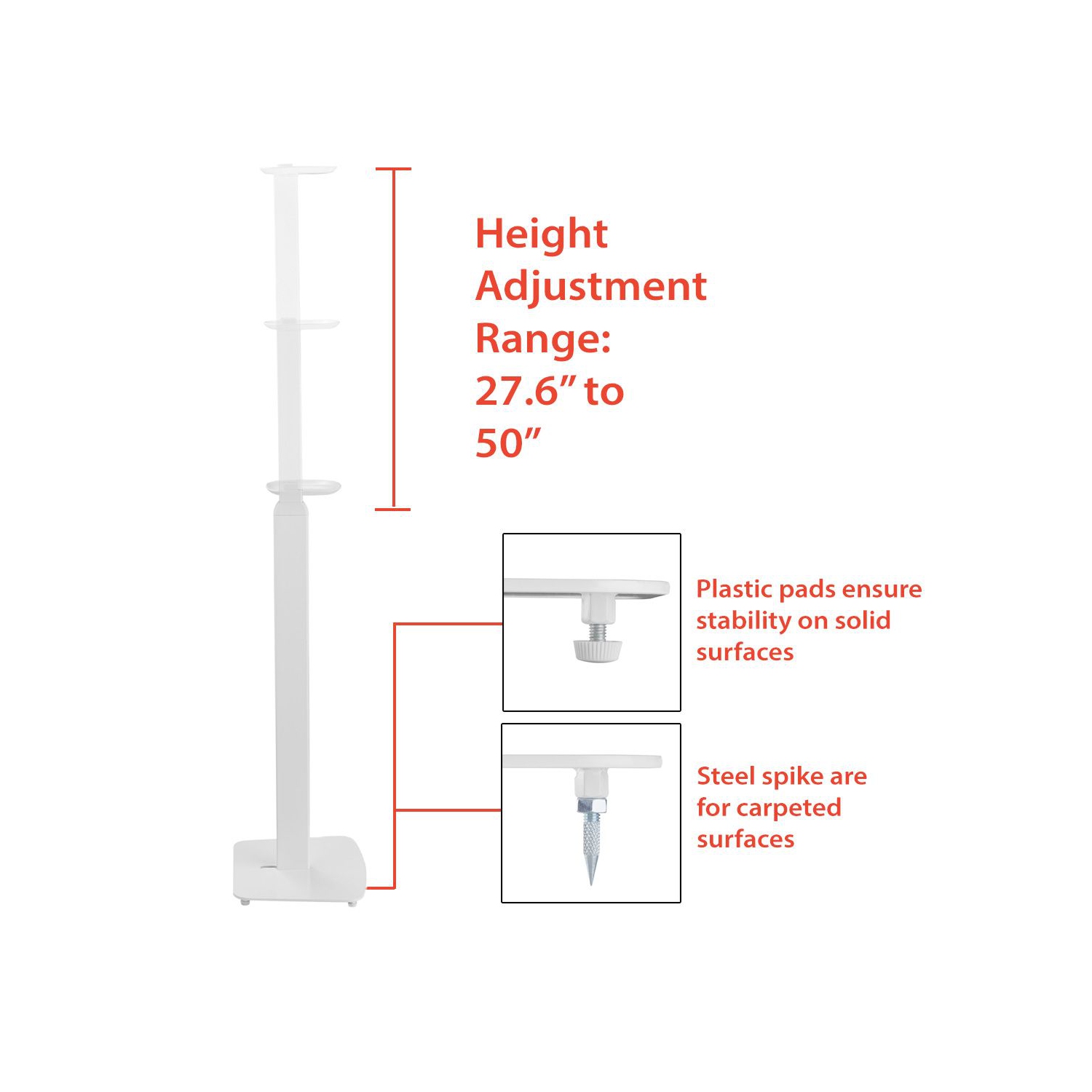 Boost Industries S1-FLR2-WH White Height Adjustable Floor Speaker Stand for SONOS® ONE, SONOS® ONE SL and SONOS Play:1
