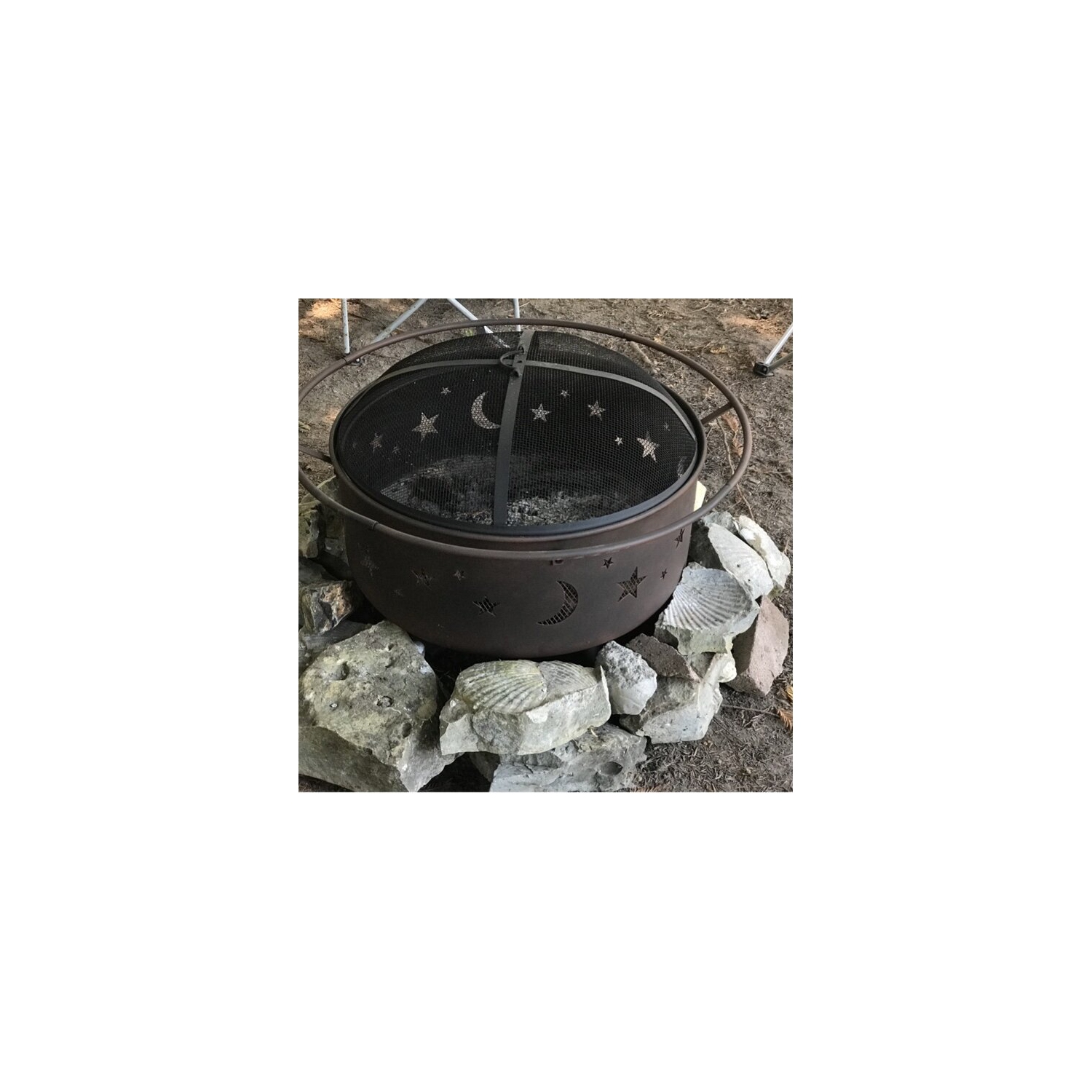 Crown Fire Pit, Steel Outdoor BBQ Wood Burning, Circle 32 Inch