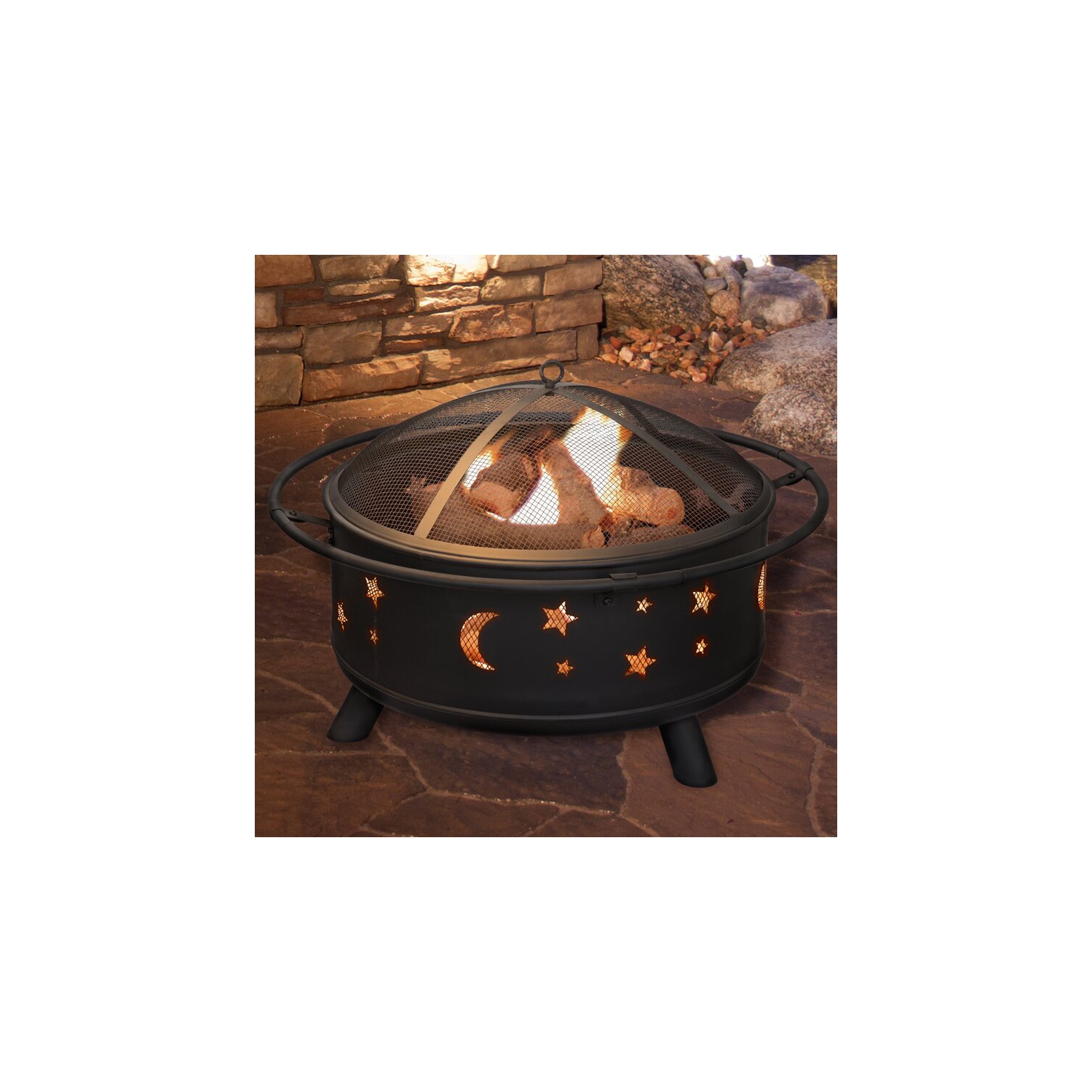 Crown Fire Pit, Steel Outdoor BBQ Wood Burning, Circle 32 Inch
