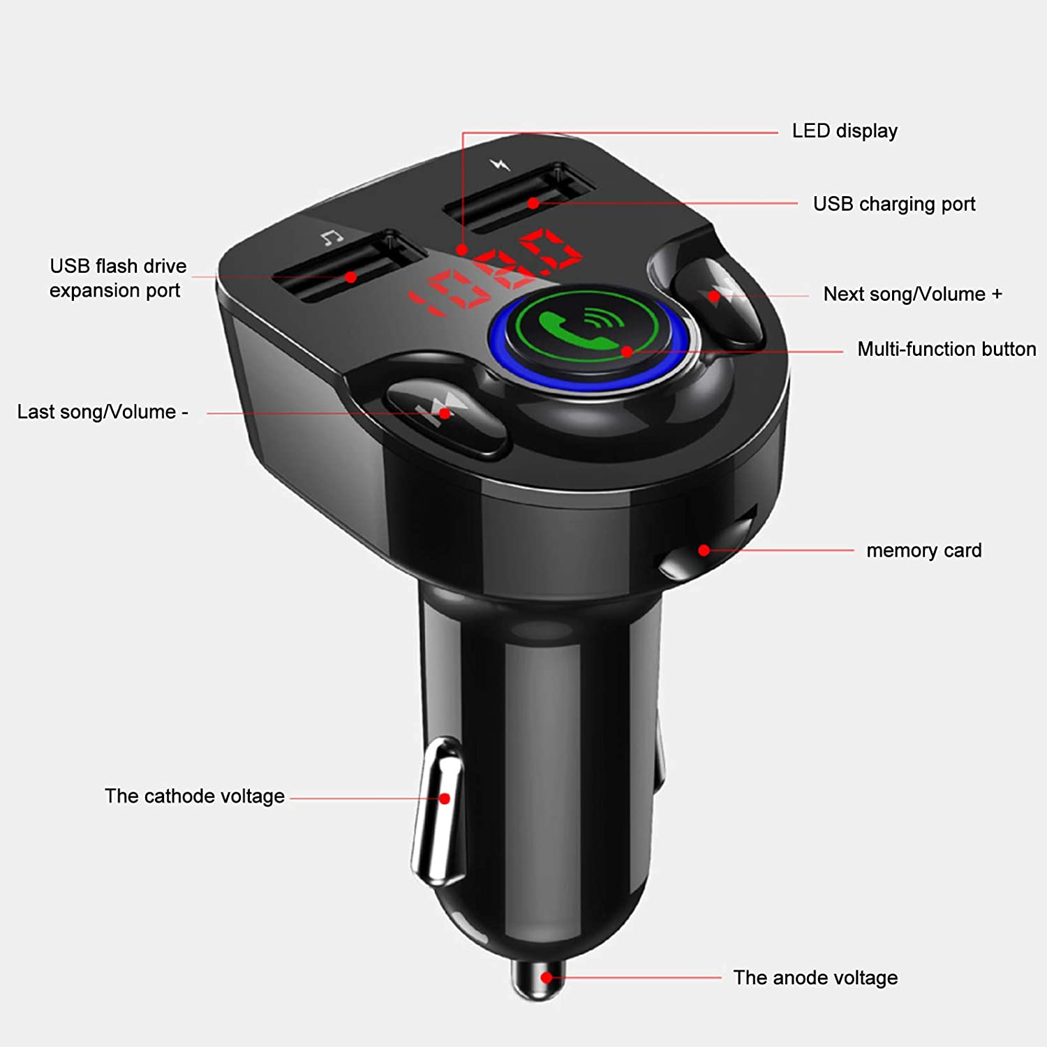 Émetteur FM Bluetooth; Adaptateur sans fil pour radio mains libres pour l’auto