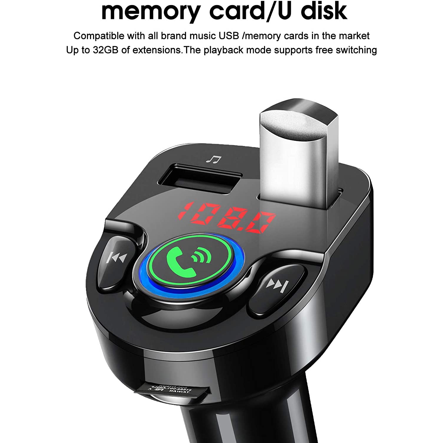 Émetteur FM Bluetooth; Adaptateur sans fil pour radio mains libres pour l’auto