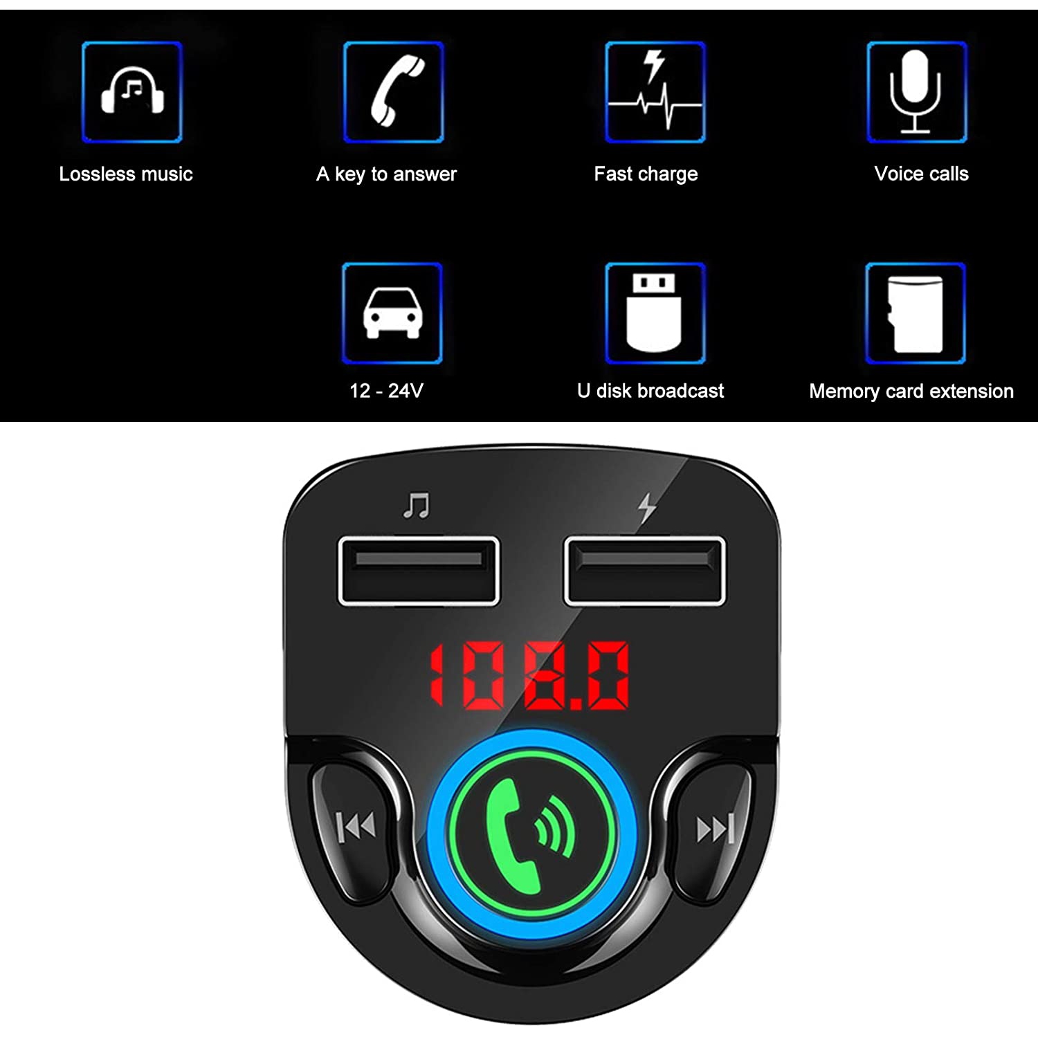 Émetteur FM Bluetooth; Adaptateur sans fil pour radio mains libres pour l’auto