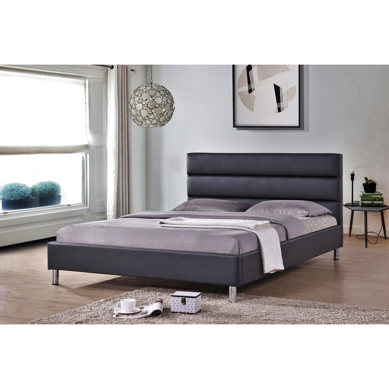 Black PU Upholstered Double Size Platform Bed