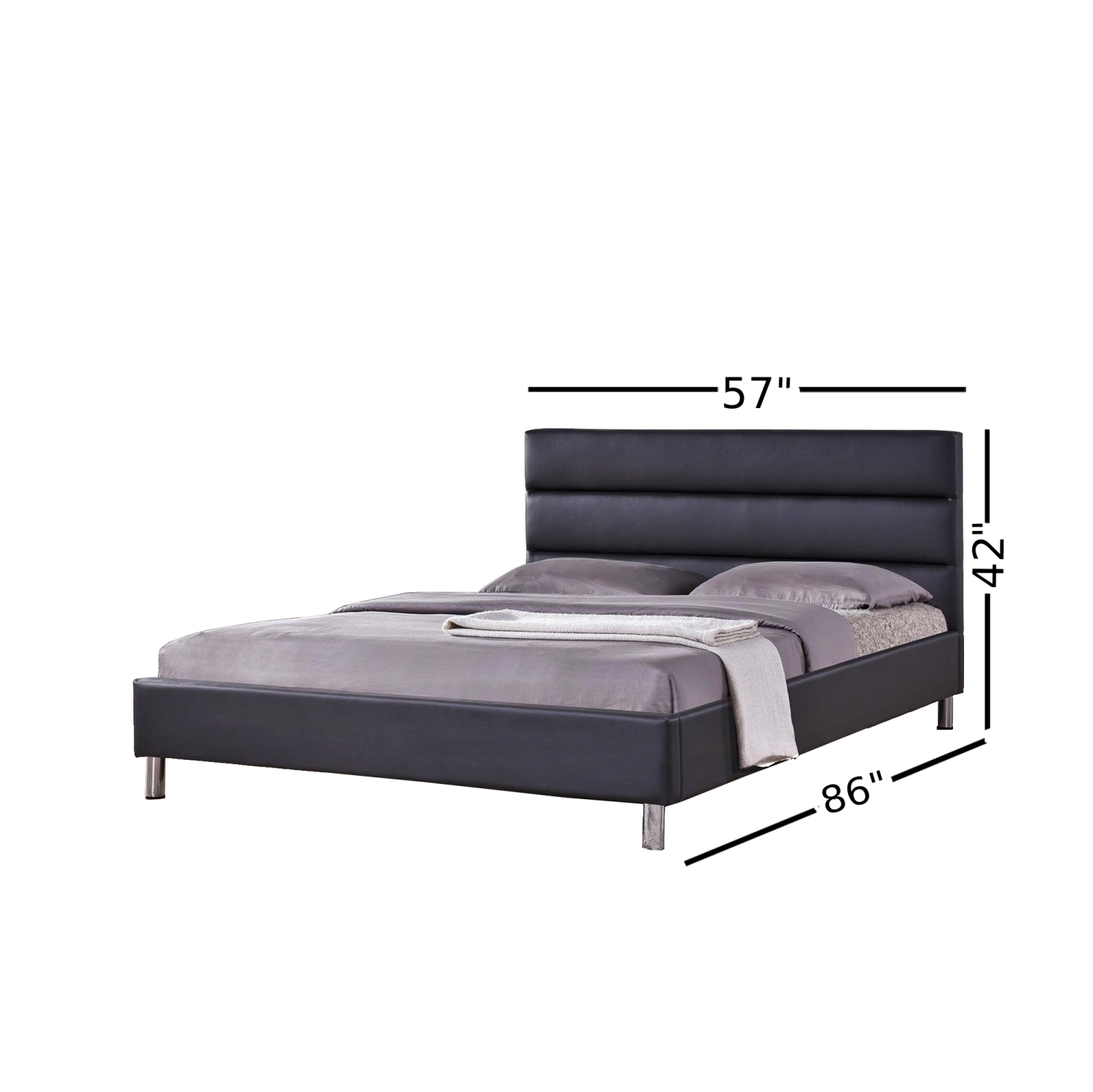 Black PU Upholstered Double Size Platform Bed