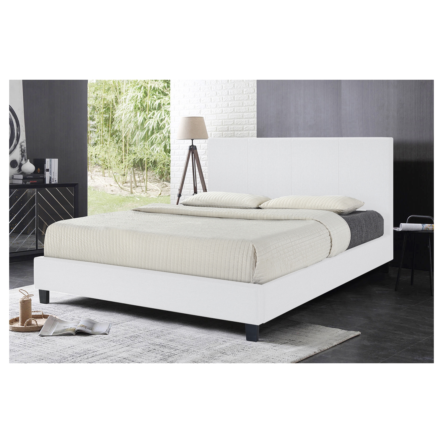 Queensons White Uptown PU Upholstered Double Size Platform Bed