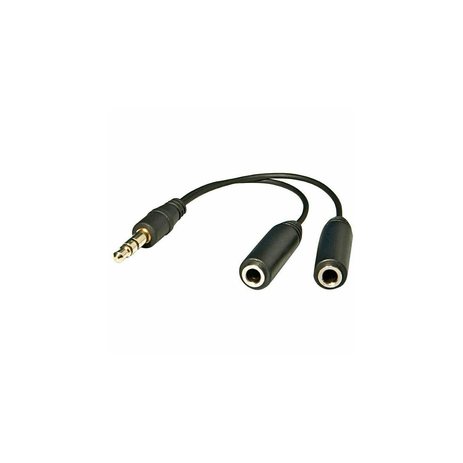 6" 1 Male to 2 Female Gold Plated 3.5mm Audio Y Splitter Headphone Cable Black