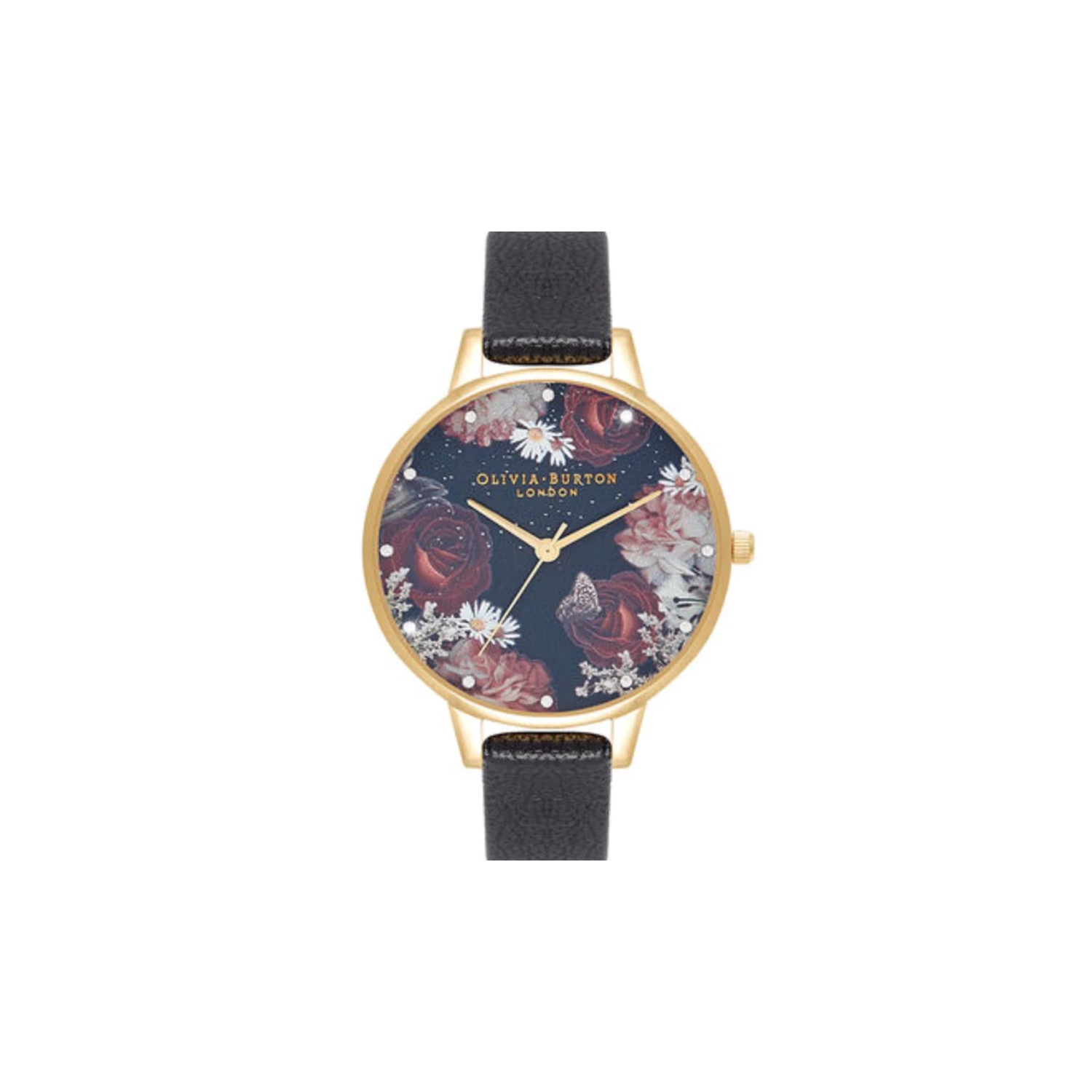 Olivia Burton Winter Blooms Demi Black & Gold Watch #OB16WG74