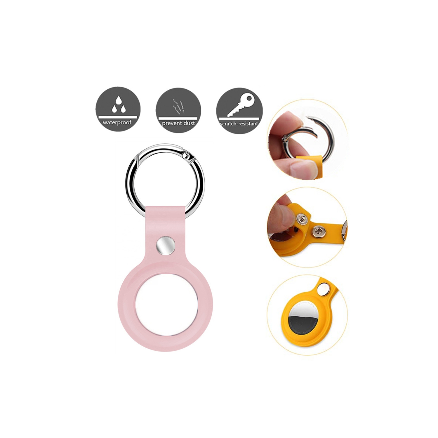 【2 paquets personnalisé couvercles de protection en silicone intelligents porte-clés avec anneau pour AirTag, rose pâle