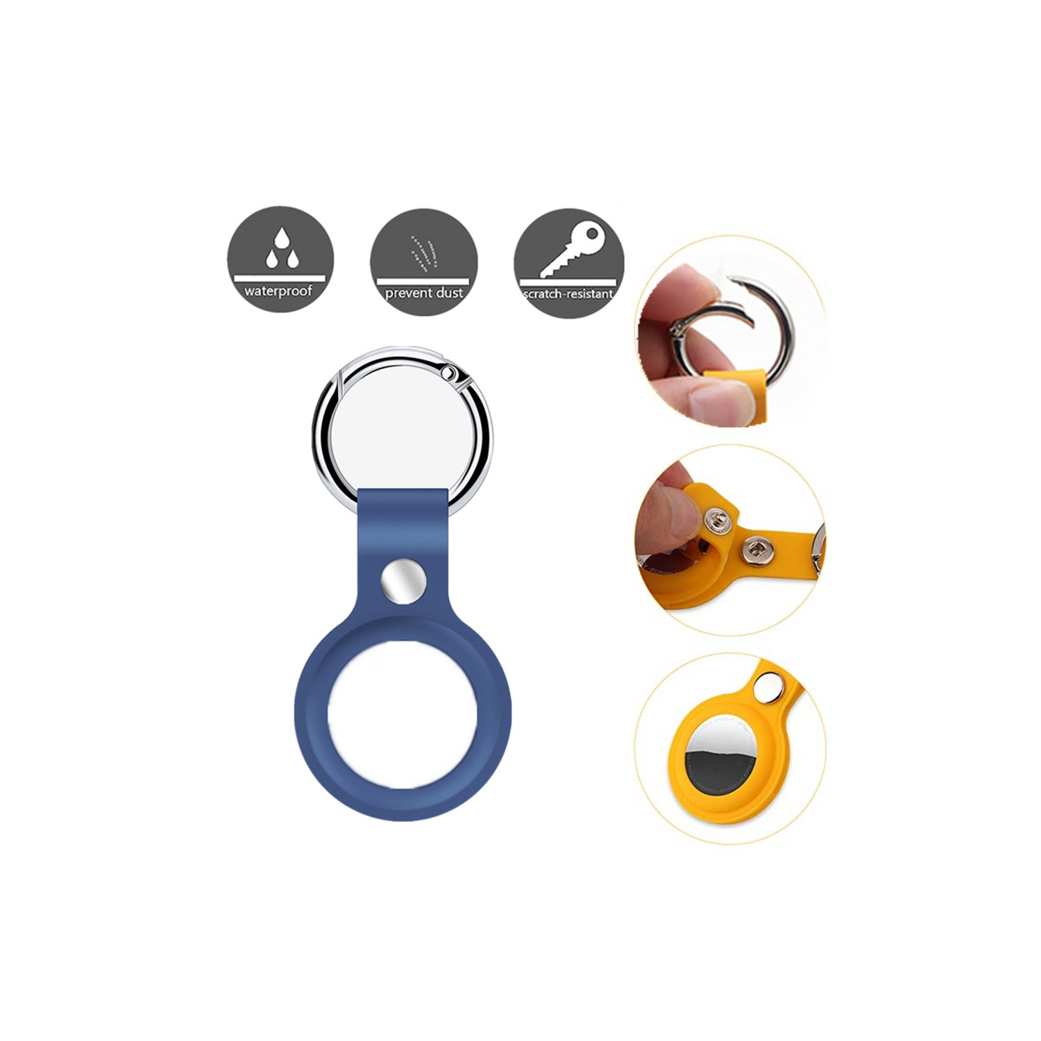 【2 Packs】 Housse de protection en silicone CSmart avec porte-clés pour porte-clés avec anneau pour AirTag, bleu marine