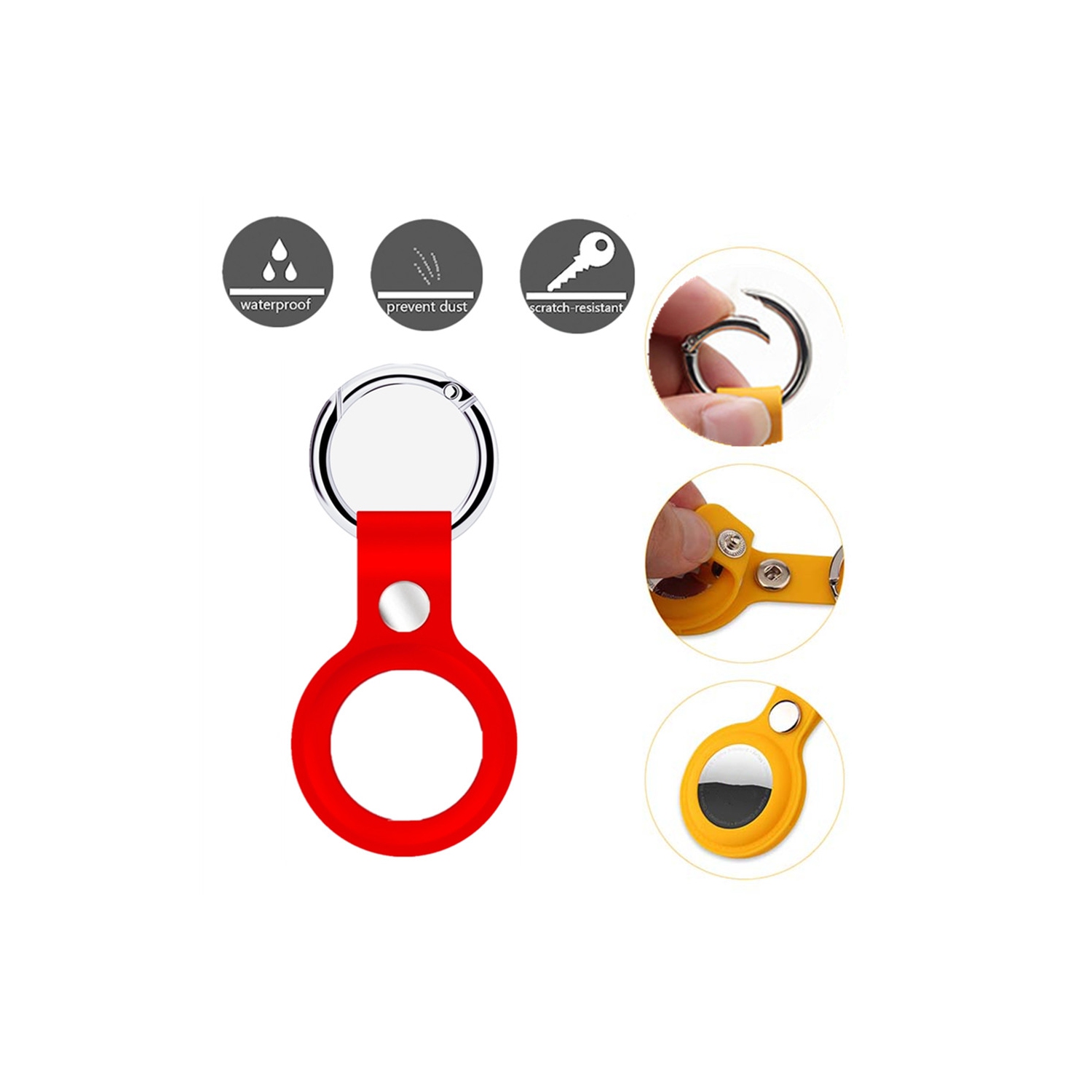 【2 Packs】 CSmart Silicone Protective Case Cover Key Tracker Holder Keychain with Ring for AirTag, Red