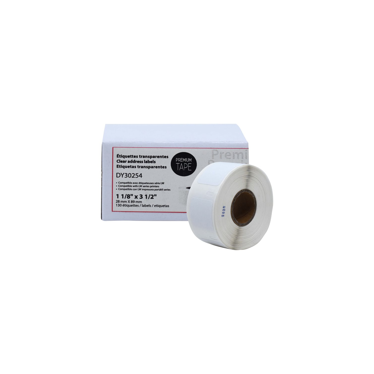 Premium Tape Label Tape - Alternative for DYMO 30254 Clear Address Labels 1 1/8" x 3 1/2"