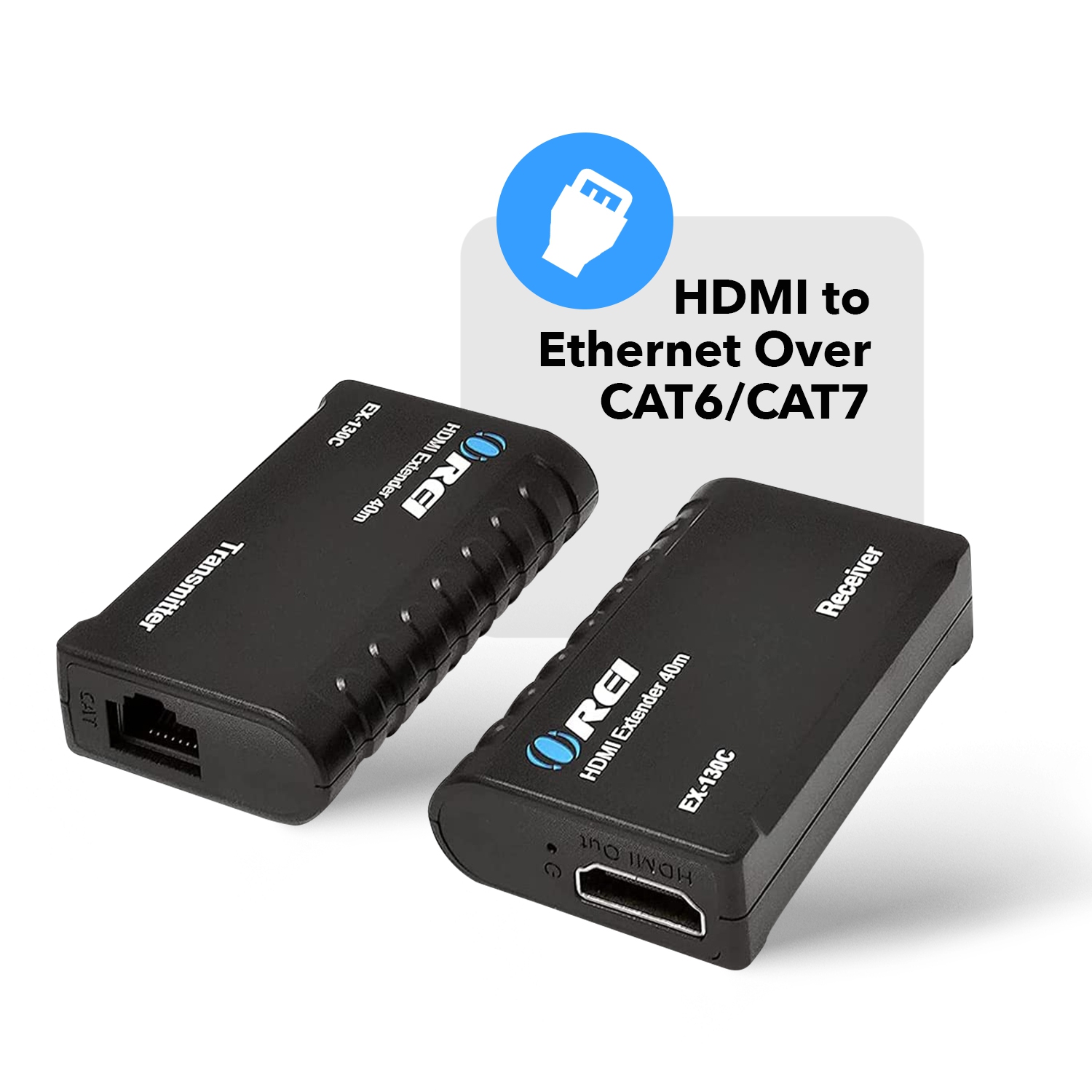 Rallonge HDMI à Ethernet sur CAT6/CAT7 par OREI RJ45 jusqu’à 130 pi - Émetteur et récepteur 1080p HD intégrale POC