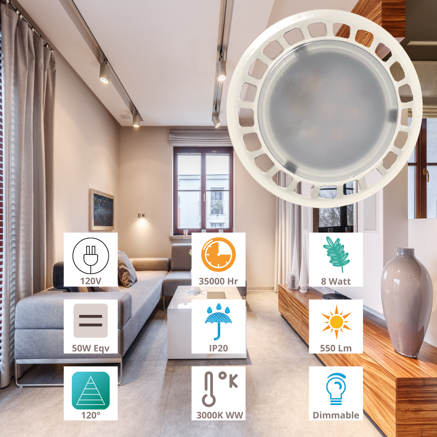 LeVanier 8-Pack LED PAR20 8W 120V 50W Equivalent CRI>80 120° Flood Light Dimmable 25,000 Hours LED Light Bulb E26 | 3..