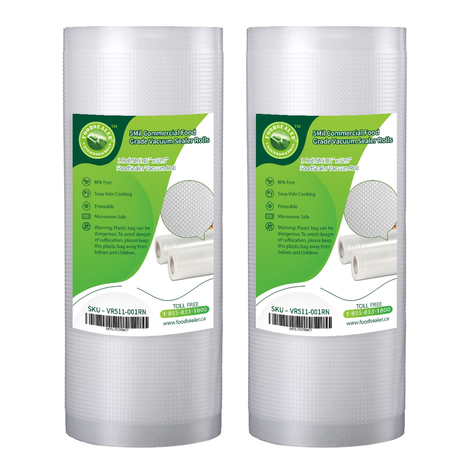 10 Rolls 11” x 52.5Ft FoodSealer 5Mil Commercial Food Grade Vacuum Sealer Bag for your Cabela Sealer, FoodSaver Vacuum Sealer, Seal-A-Meal, VacMaster