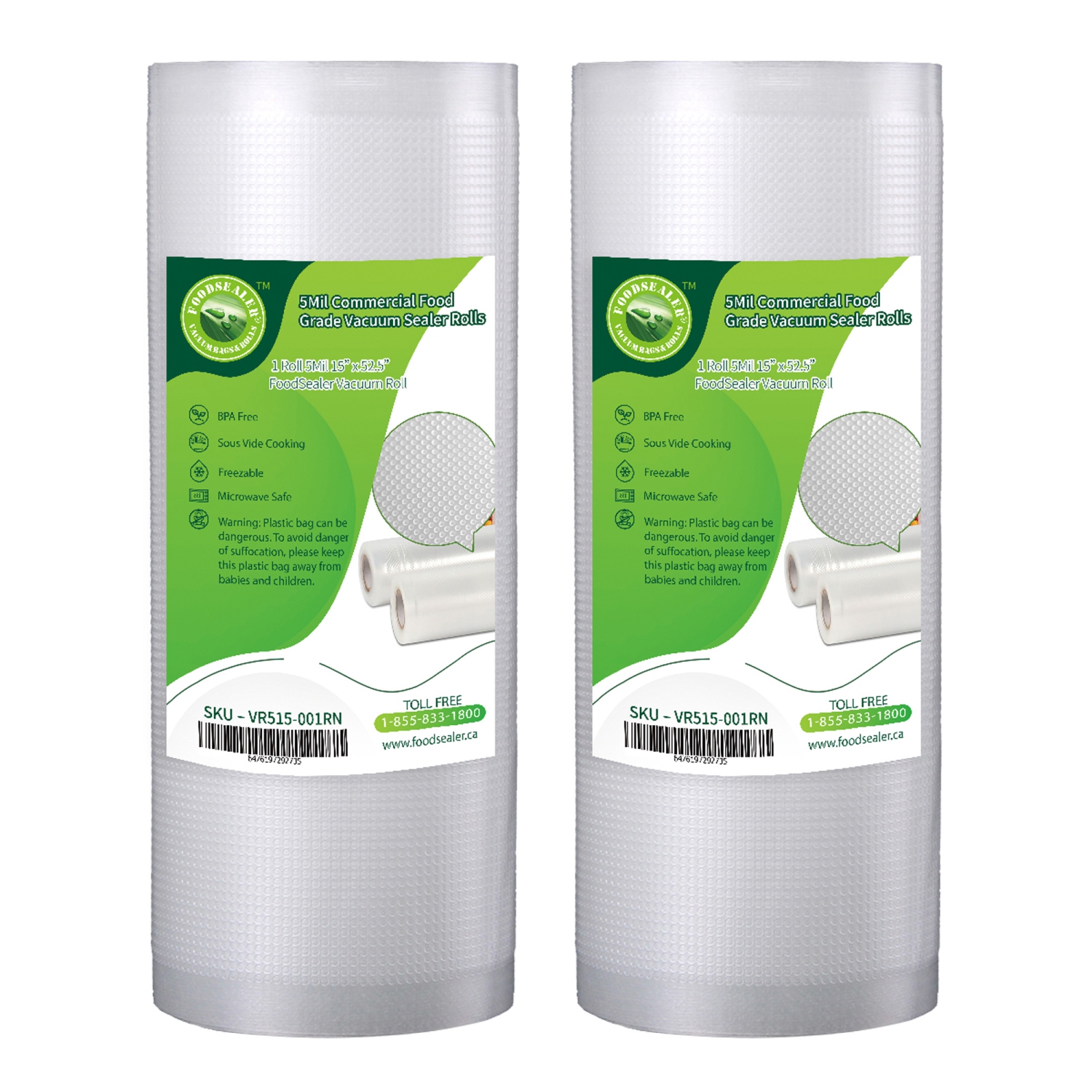 5 Rolls 15” x 52.5Ft FoodSealer 5Mil Commercial Food Grade Vacuum Sealer Bag for your Cabela Sealer, FoodSaver Vacuum Sealer, Seal-A-Meal, VacMaster