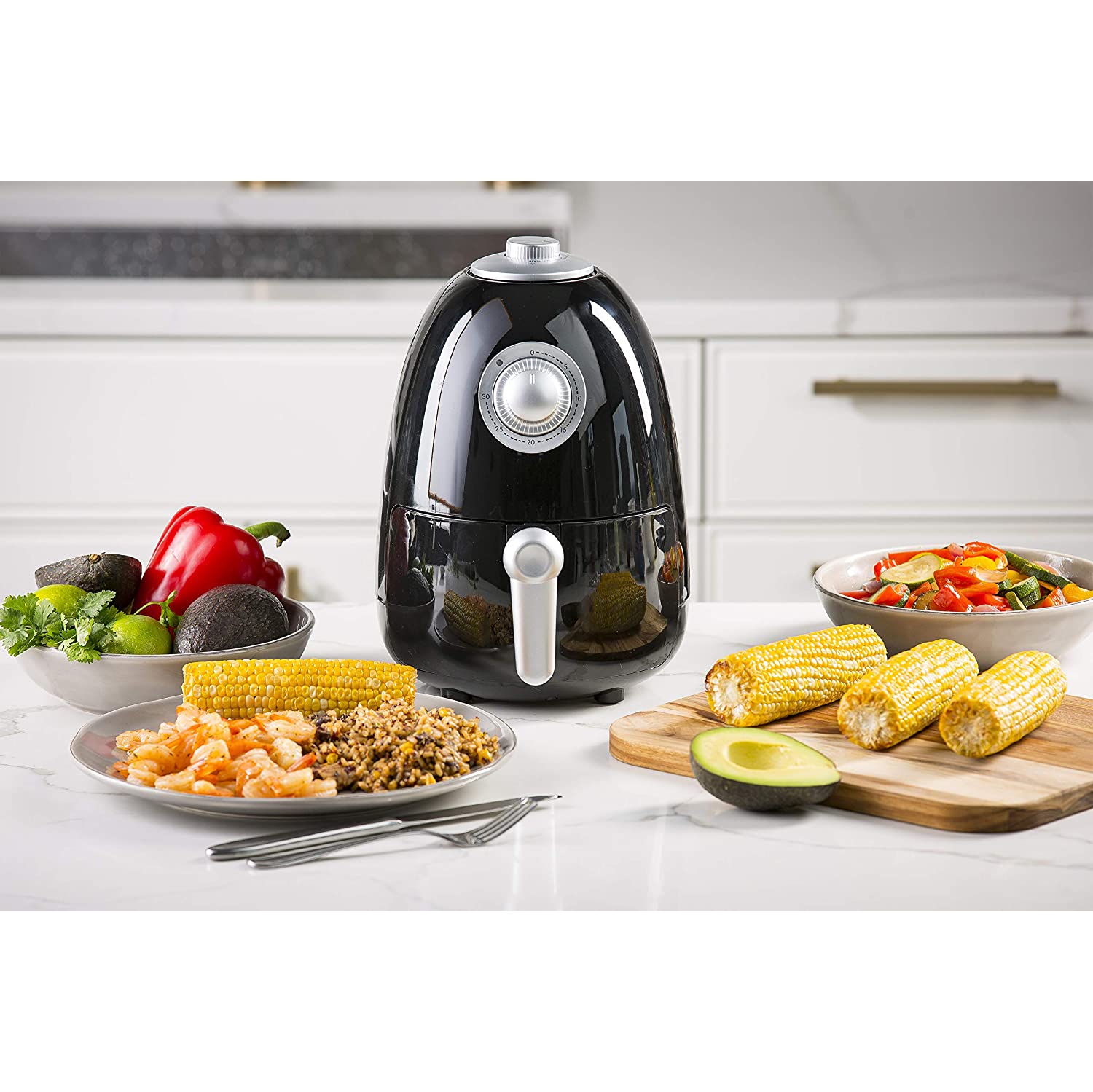 La friteuse à air chaud compacte de 2,1 pte CAAB-847 de Mohome avec livre de recettes - Noir