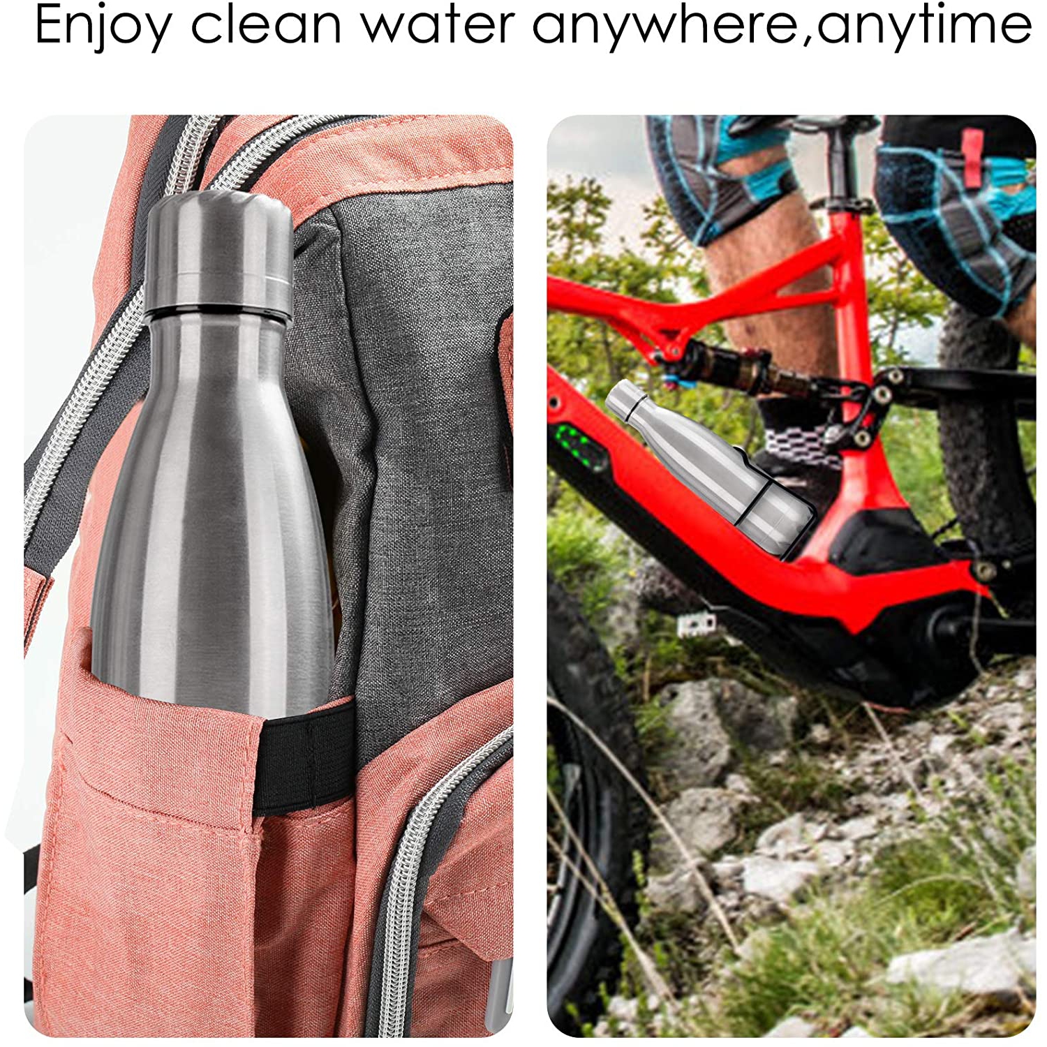 Purificateur d'eau UV2.0 & bouteille d'eau isotherme auto-nettoyante en acier inoxydable Transforme n'importe quelle source d'eau en eau potable