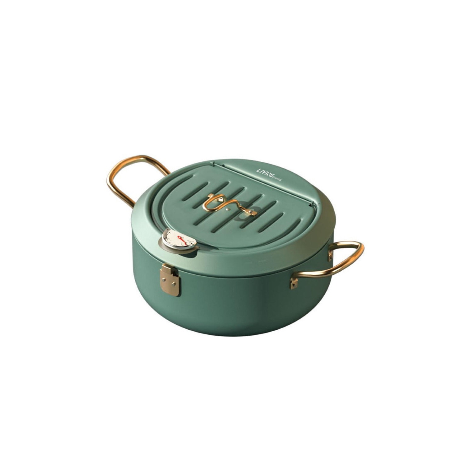 3.5L Deep Fryer Pot with A Thermometer,Lid & Oil Drainer Rack，Tempura Fryer Pot for Kitchen Cooking