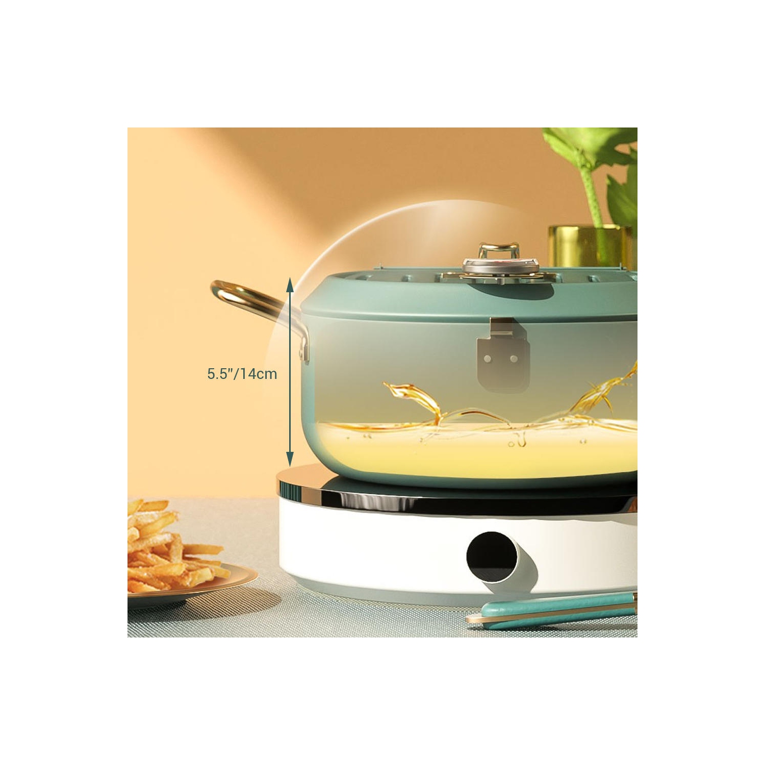 3.5L Deep Fryer Pot with A Thermometer,Lid & Oil Drainer Rack，Tempura Fryer Pot for Kitchen Cooking