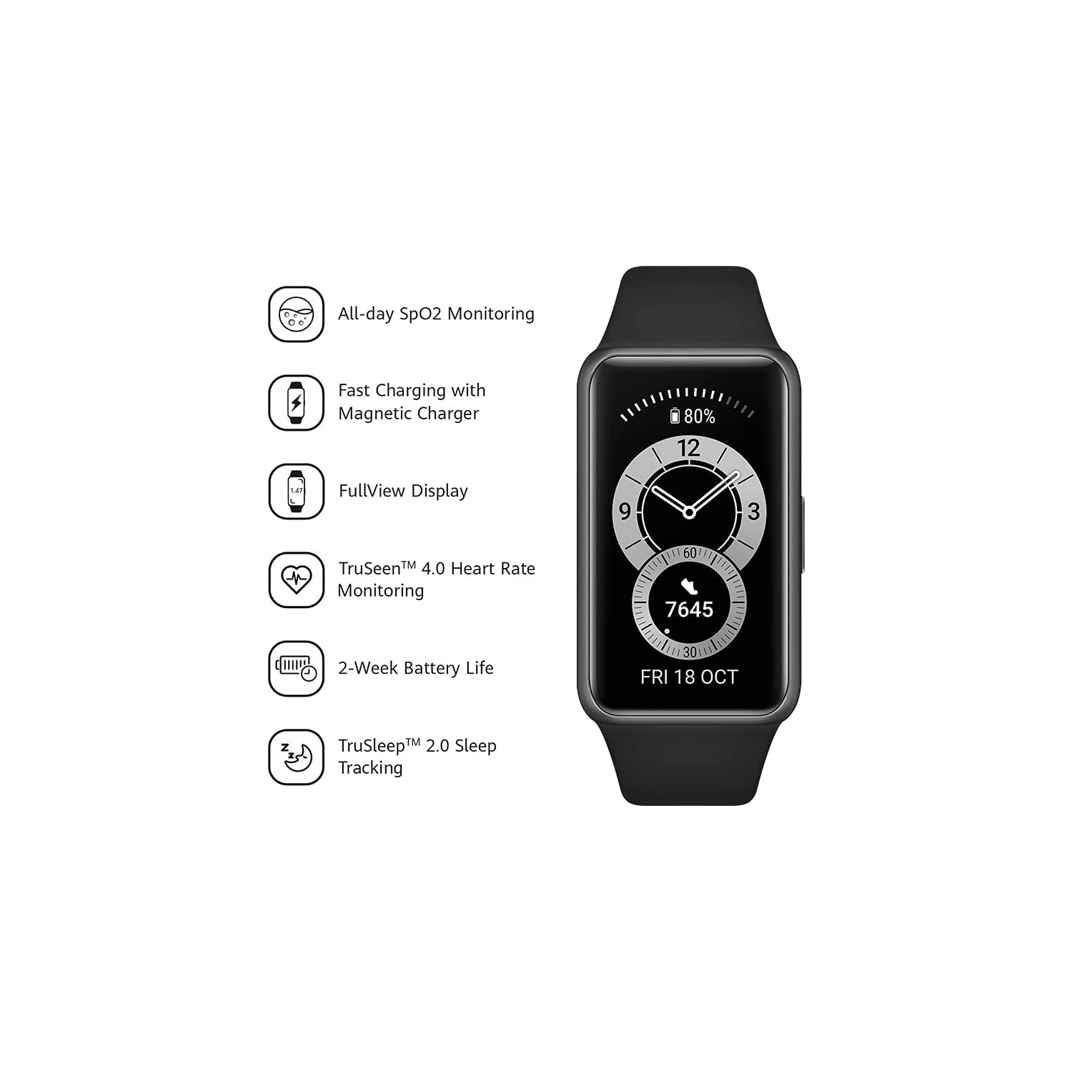 55026633 Band 6 de Huawei pendant 2 semaines batterie 1.47 écran tactile AMOLED noir graphite