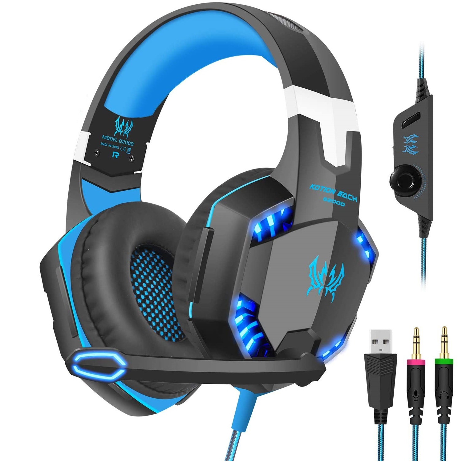 ISTAR Gaming Headset with Mic for PC,PS4,Xbox One,Over-Ear Headphones with Volume Control LED Light Cool Style Stereo,Noise Reduction for Laptops,Smartphone,Computer (Black & Blue)
