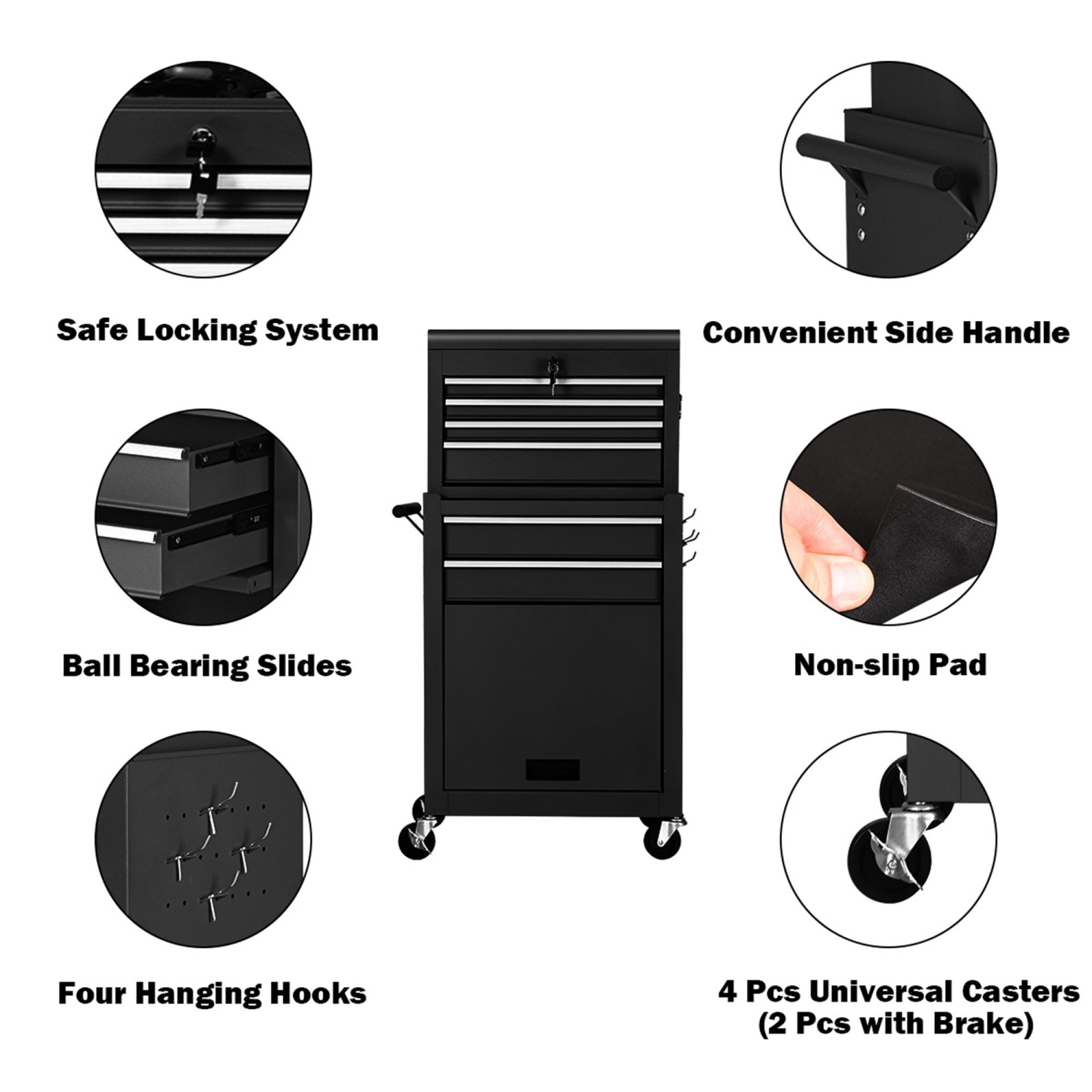 Costway 2 in 1 Rolling Cabinet Storage Chest Box Organizer w/ 6 Drawers