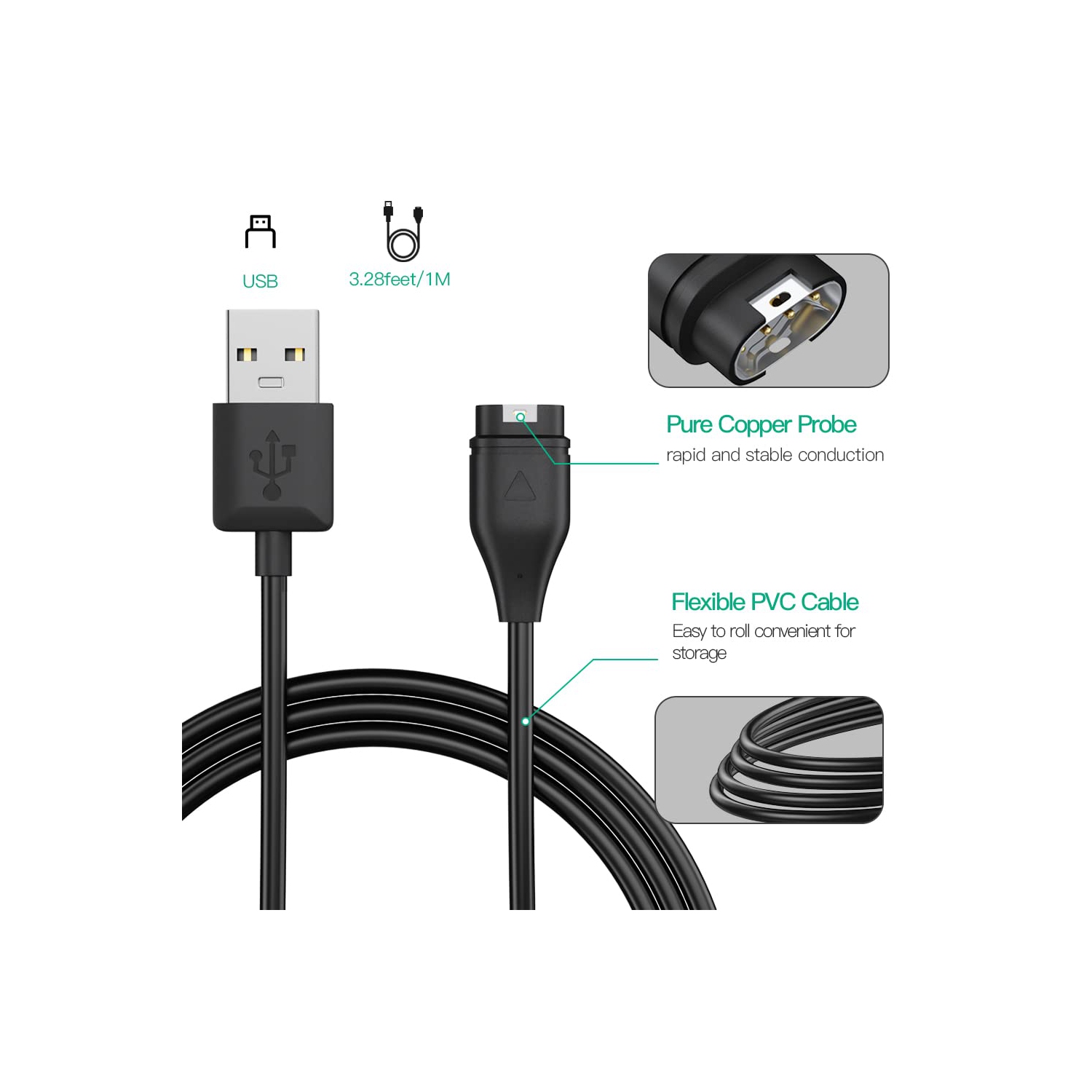 Navor Replacement Charging Cable for Garmin Fenix 7/6/5, Epix Gen 2, Forerunner 45/55/245/255/945/955, Venu 2/3, Vivoactive 3/4, Instinct 2, Approach