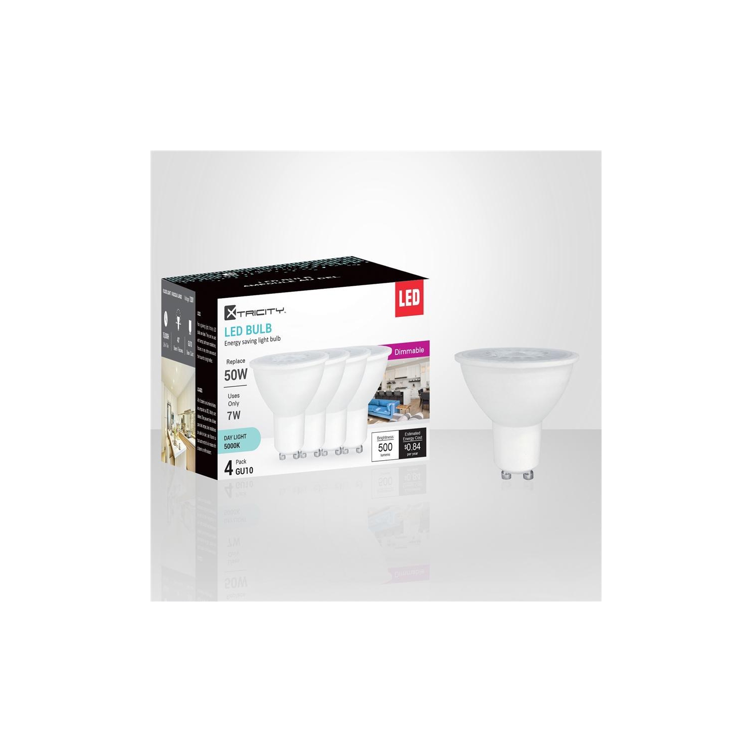 Xtricity - Set of 4 Dimmable Energy Saving LED Bulbs, 7W, GU10 Base, 5000K Daylight