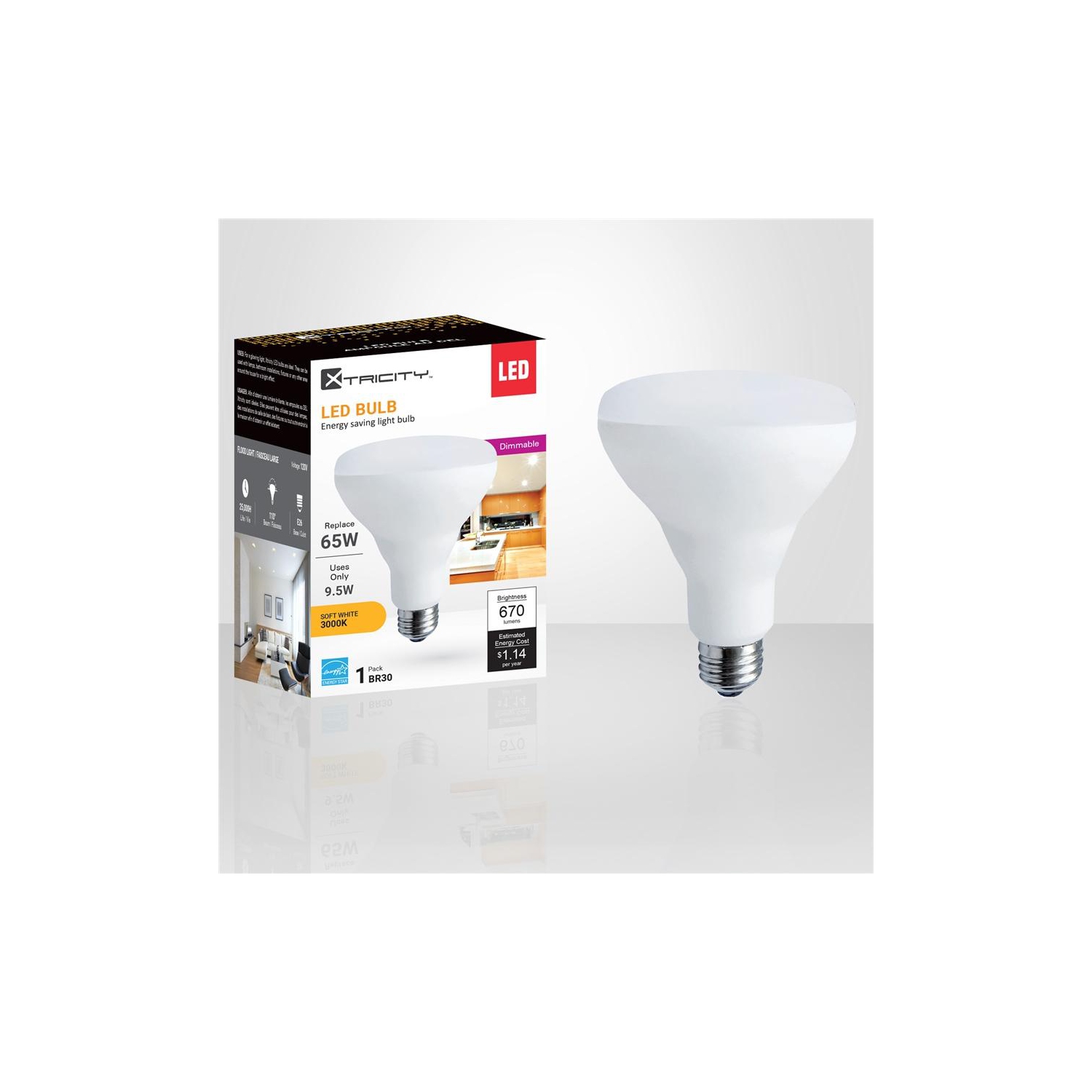 Xtricity - Dimmable Energy Saving LED Bulb, 9.5W, E26 Base, 3000K Soft White
