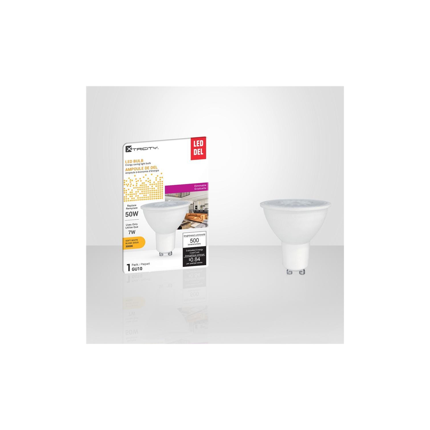 Xcentricité - ampoule DEL écoénergétique à intensité variable, 7 W, base GU10, 3 000 K, blanc doux