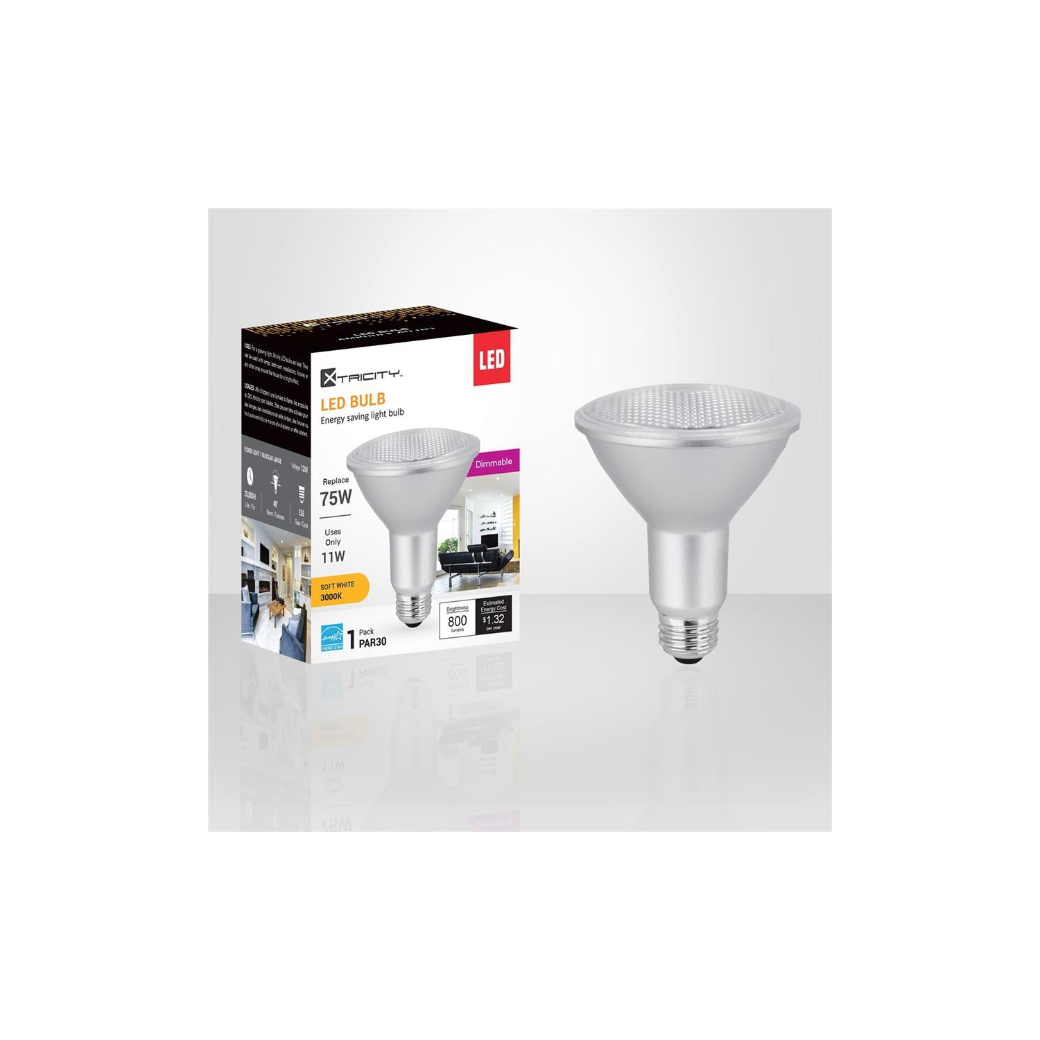 Xtricity - Dimmable Energy Saving LED Bulb, 11W, E26 Base, 3000K Soft White