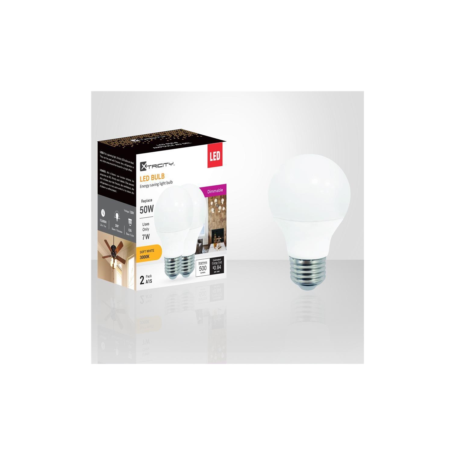 Xtricity - Set of 2 Dimmable Energy Saving LED Bulbs, 7W, E26 Base, 3000K Soft White