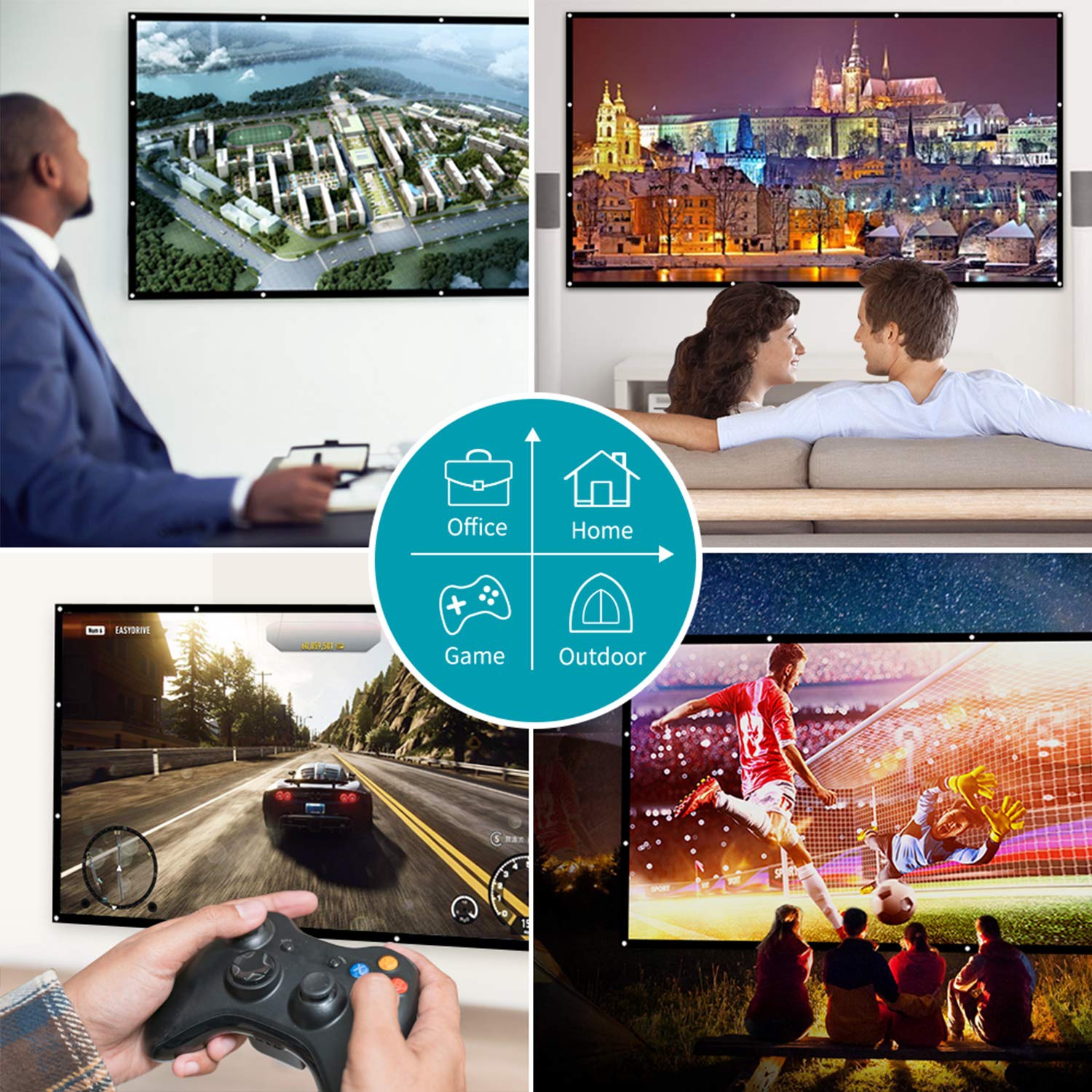 Vankyo – écran de projection portatif 16:9 de 120 po, fixé au mur