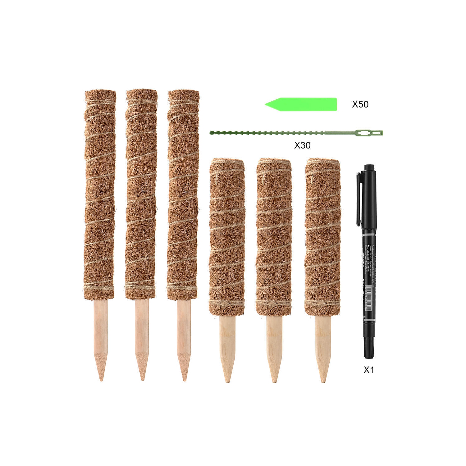6 Pcs Moss Pole Plant Support 15.7 Inch and 12 Inch, Coir Totem Moss Pole for Climbing Plants