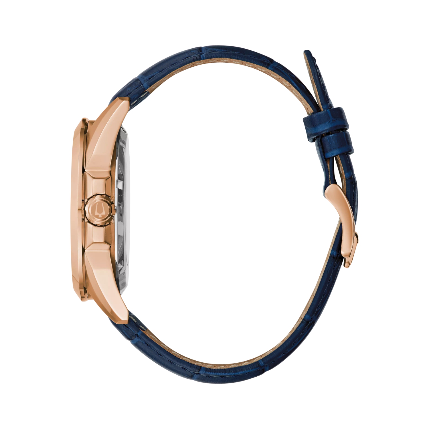 Bulova Mens Sutton Automatic Watch 43mm Rose Gold-Tone Stainless Steel Case Blue Leather Strap with Blue Dial