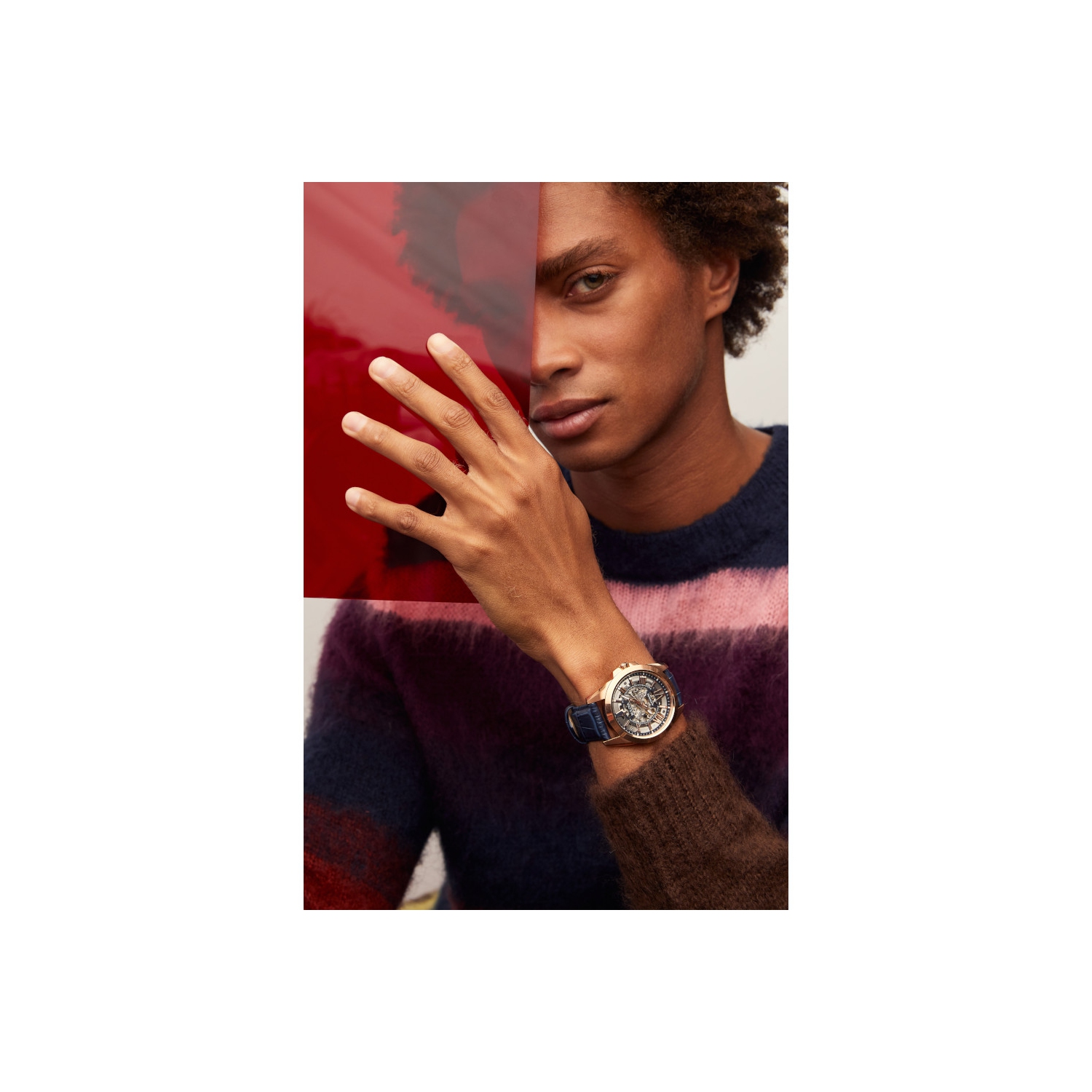 Bulova Mens Sutton Automatic Watch 43mm Rose Gold-Tone Stainless Steel Case Blue Leather Strap with Blue Dial