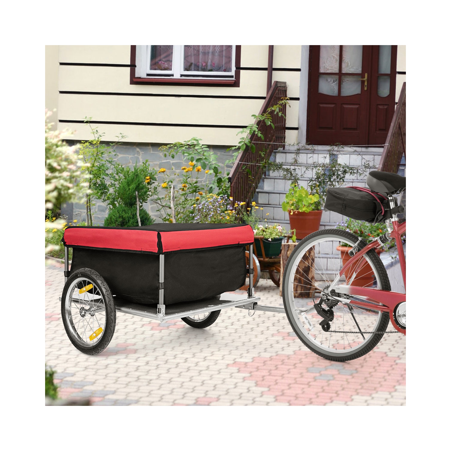 COSTWAY Remorque de Vélo / Bicyclette 16 Chariot de Transport Pliable avec  Poignée et Bâche Charge max.