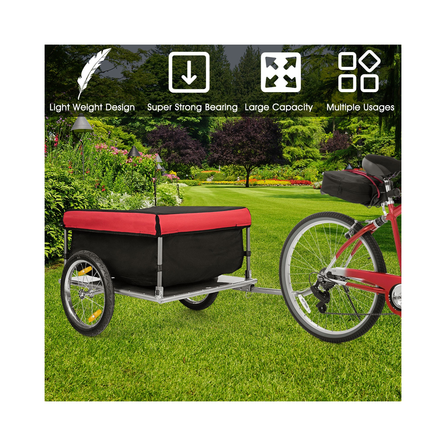 Costway Bike Cargo / Luggage Trailer w/ Folding Frame & Quick Release Wheels Red/Black