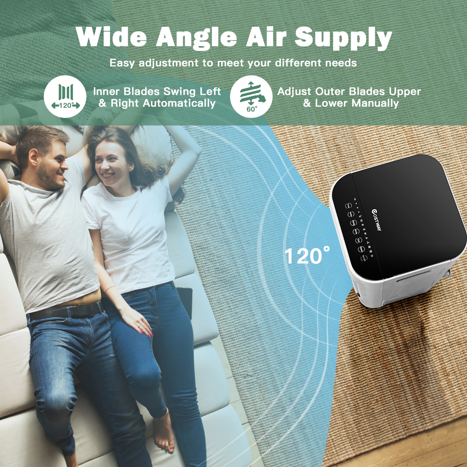 Refroidisseur d'air évaporateur portatif 4-en-1 de Costway réservoir d'eau 12 L 4 bacs à glaçons