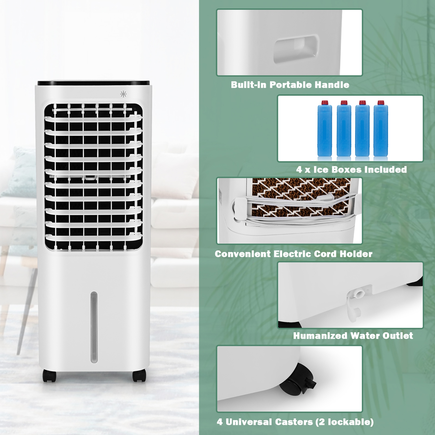 Refroidisseur d'air évaporateur portatif 4-en-1 de Costway réservoir d'eau 12 L 4 bacs à glaçons