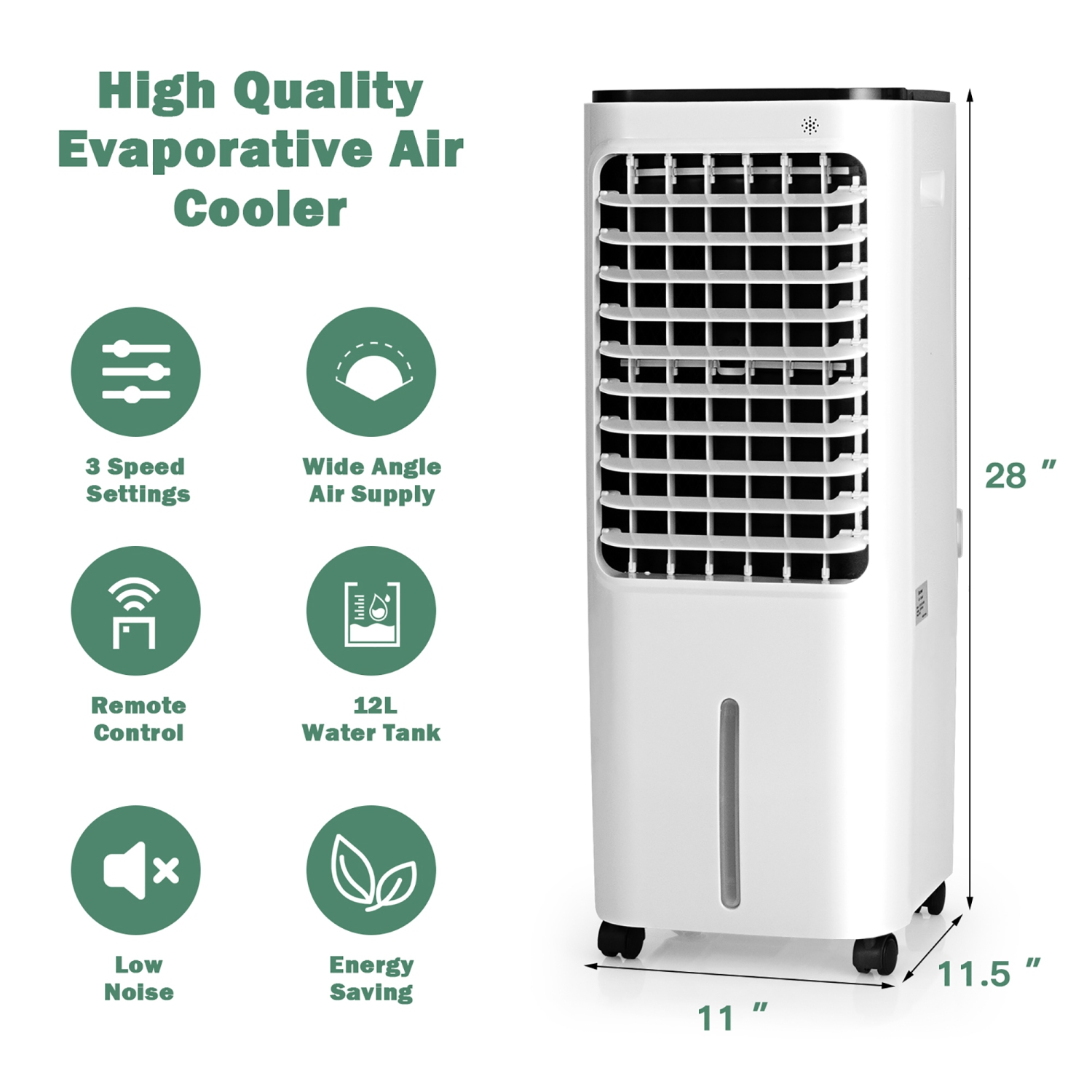 Refroidisseur d'air évaporateur portatif 4-en-1 de Costway réservoir d'eau 12 L 4 bacs à glaçons